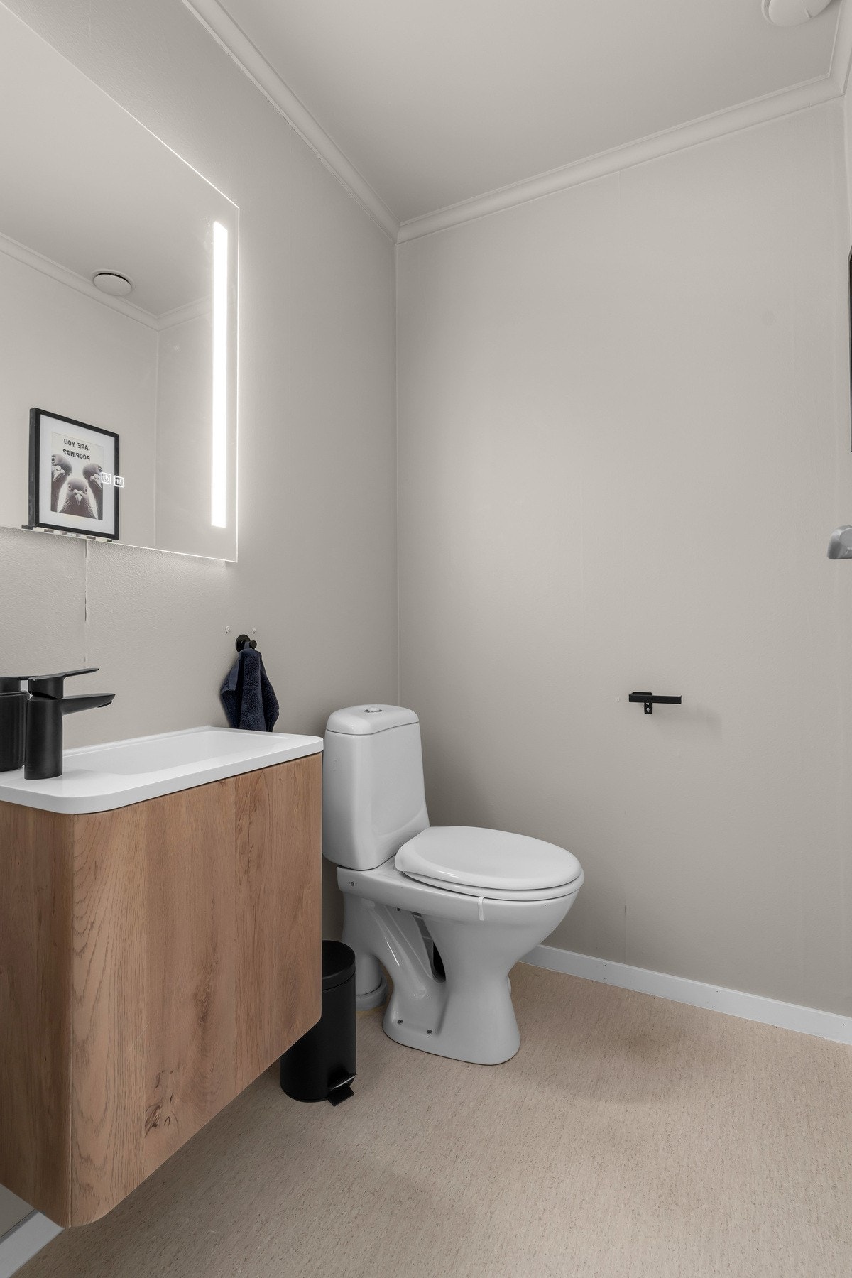 Praktisk toalettrom med pen baderomsinnredning Galleribilde