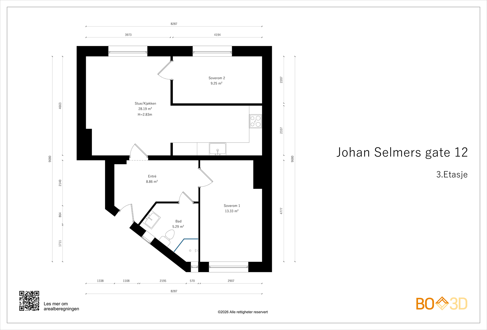 Alternativ planløsning 1 ( illustrasjonen er basert på tilsvarende løsninger i andre leiligheter i sameiet.) Eventuelle søknadspliktige tiltak må tas med styret og Plan- og bygningsetaten. Galleribilde