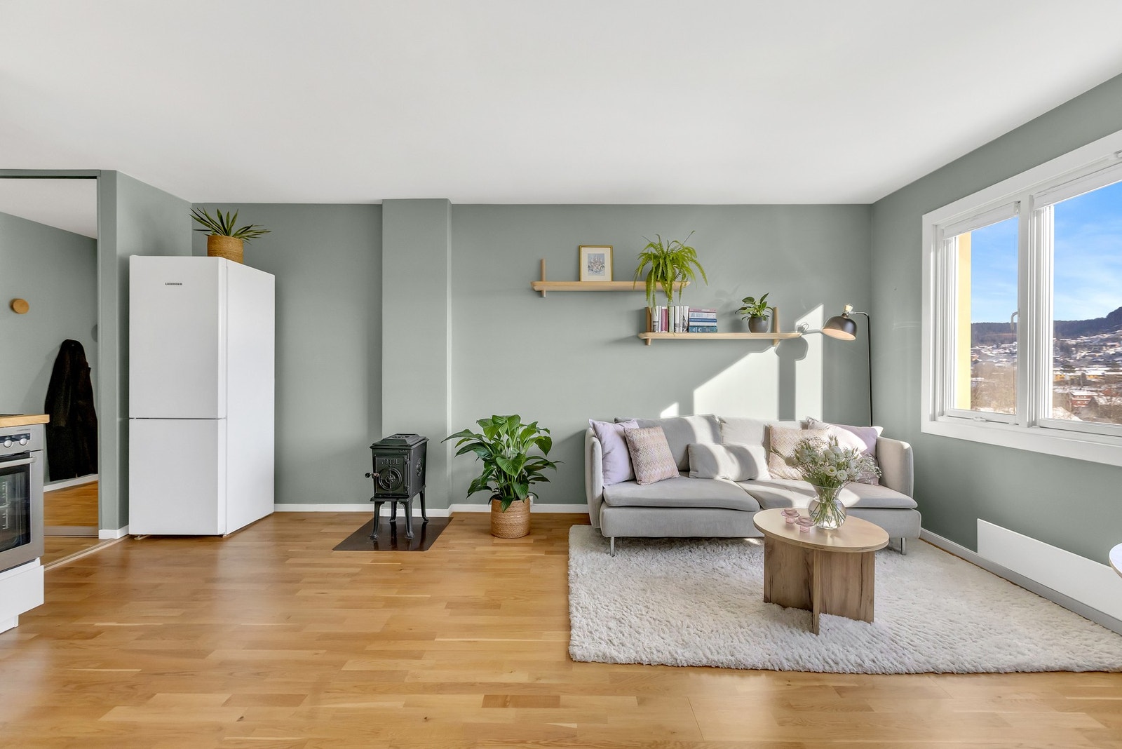 Det er peis i leiligheten, noe som skaper en herlig varme på kalde høst og vinterkvelder Galleribilde