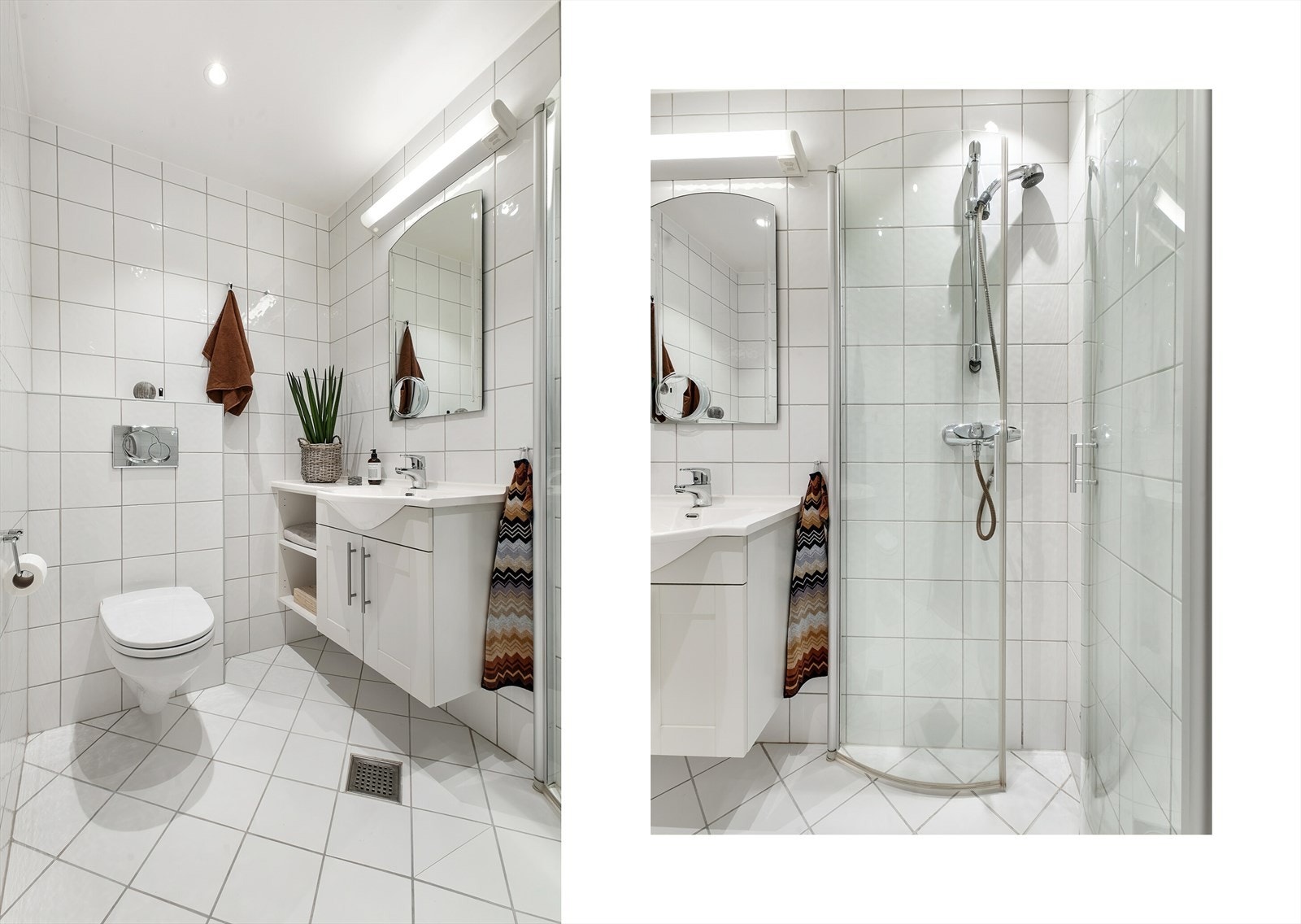 Badet er godt egnet som gjestebad eller for familiens daglige behov, og bidrar til en svært funksjonell bolig for flere beboere. Galleribilde