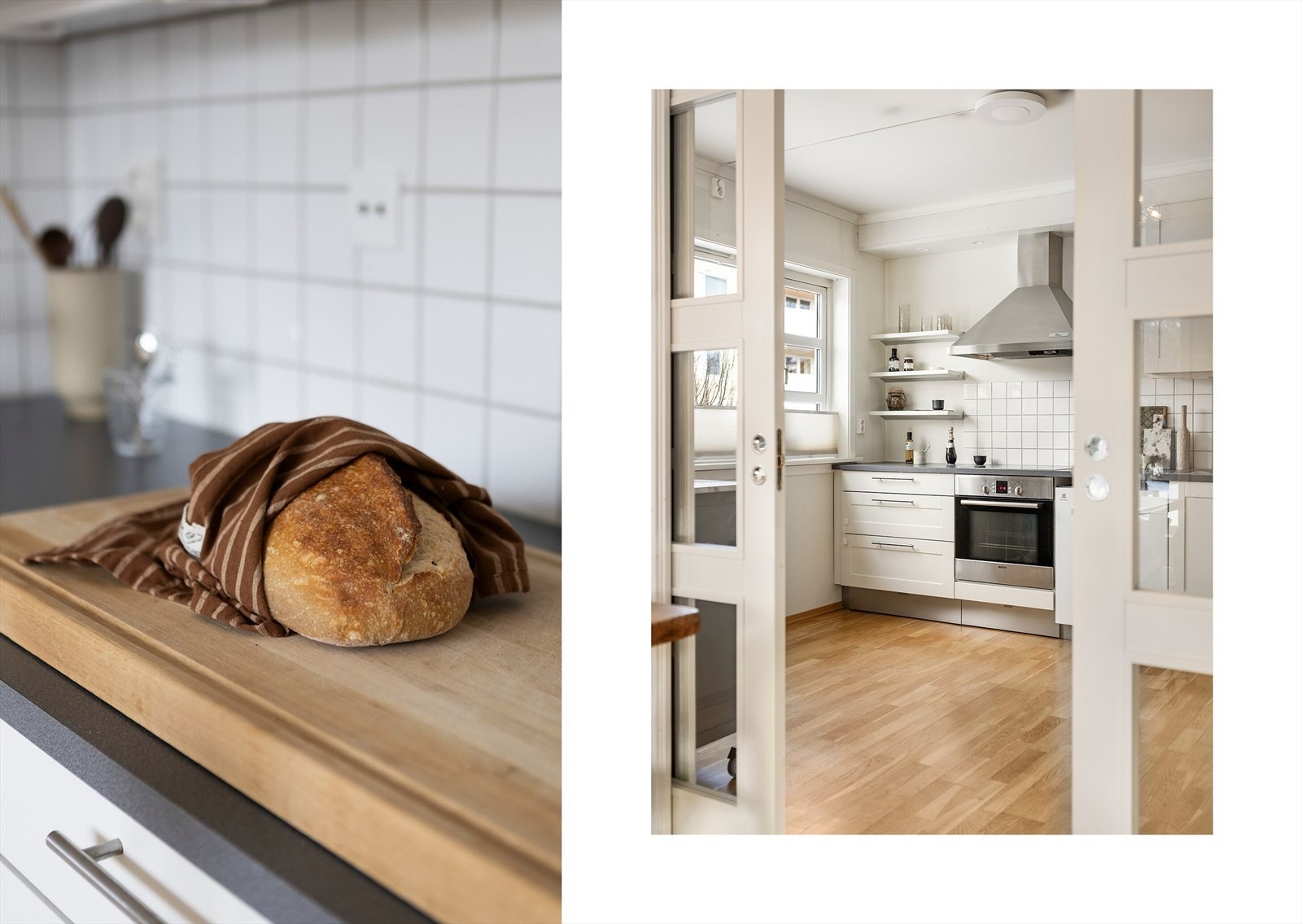 Kjøkkenet har en funksjonell planløsning med gode arbeidsflater. Innredningen gir rikelig med skap- og benkeplass. Galleribilde