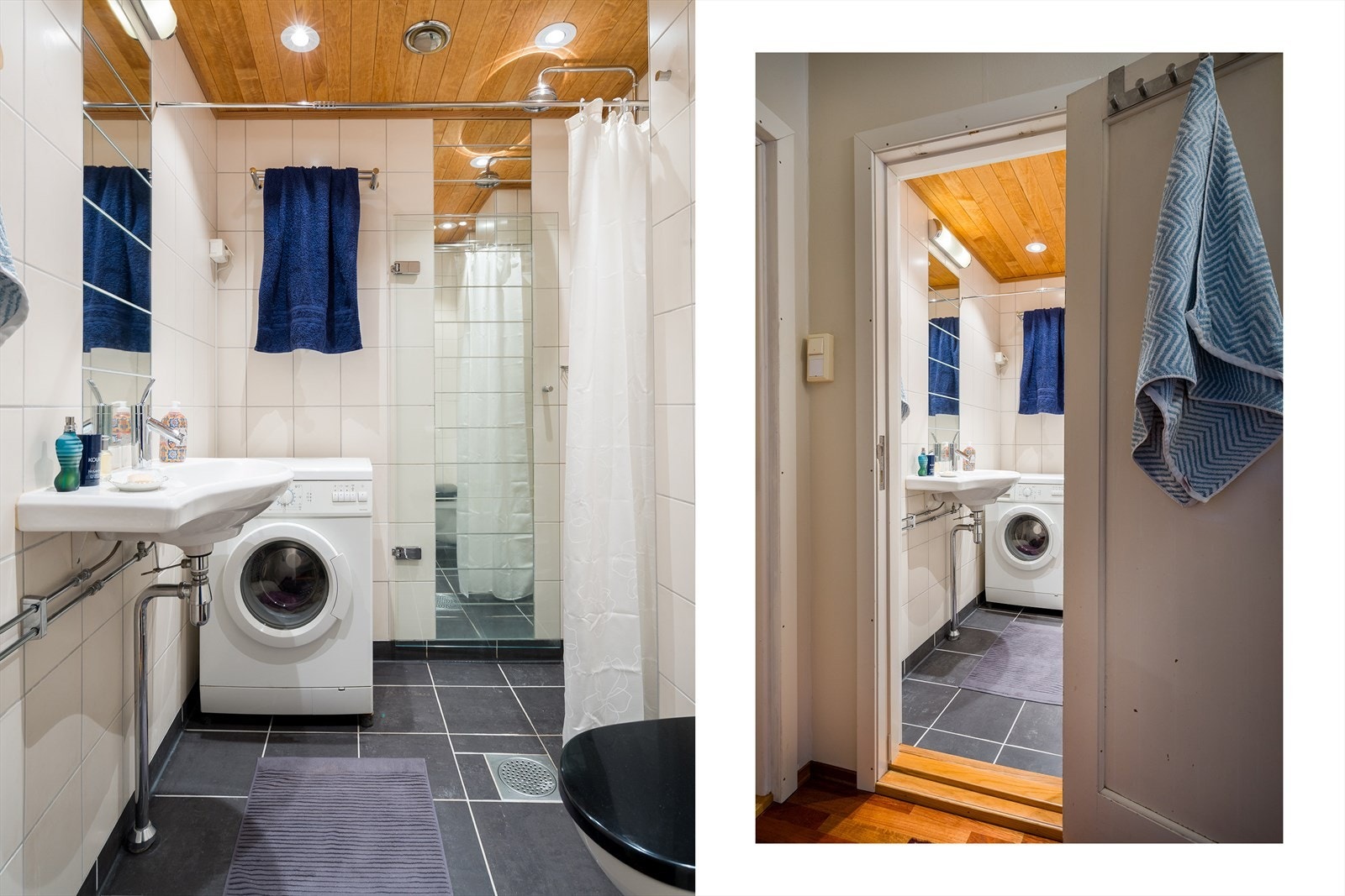 Flislagt baderom, rehabilitert i regi av aksjelaget i 2001 og nye rør og membran fra samme periode. Galleribilde