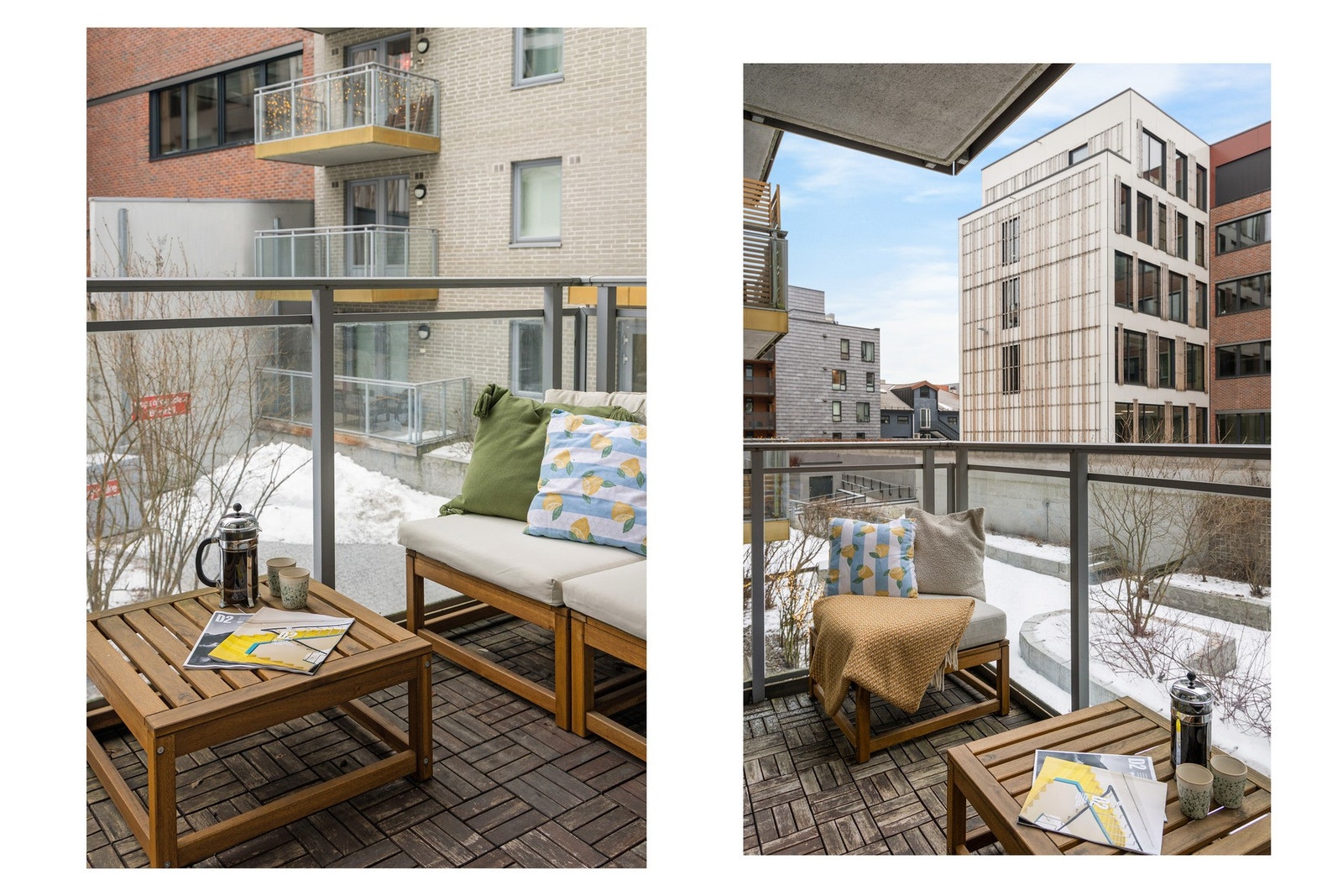 Balkongen er belagt med terrasseheller og har belysning. Galleribilde