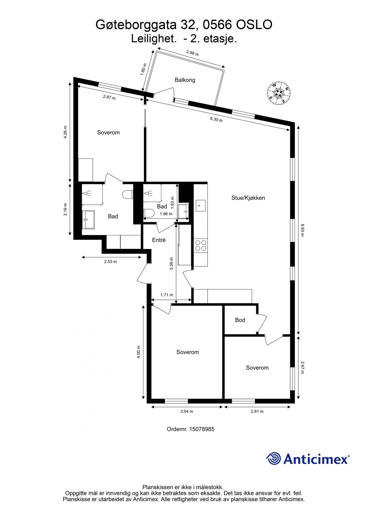 Gjør deg kjent med leilighetens planløsning før du titter videre. I tillegg til innvendig areal, disponerer leiligheten er en kjellerbod på 6 kvm. Galleribilde