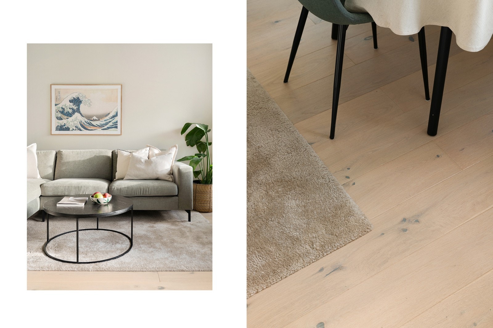 Delikate fargevalg og parkett i gulv er gjennomgående i øvrige rom. Galleribilde