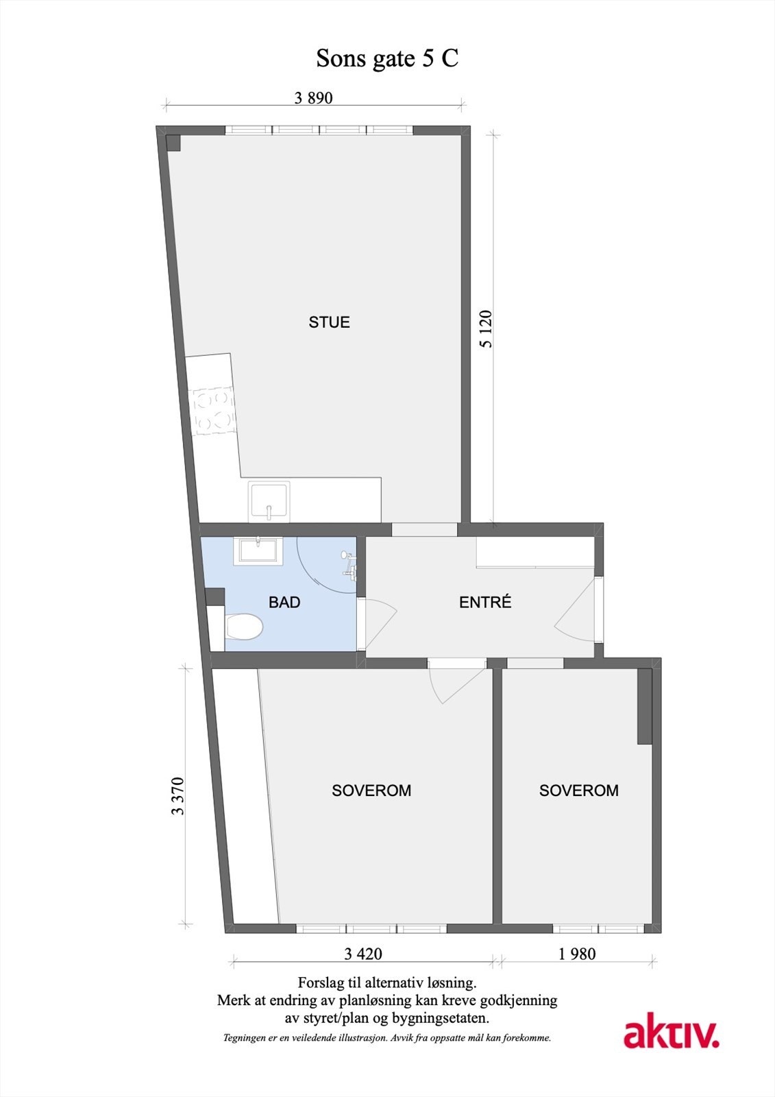Trenger du et soverom nr 2? Forslag til alternativ planløsning. Endring av av planløsning kan kreve godkjennelse fra styret/ evt. plan og bygningsetaten. Galleribilde