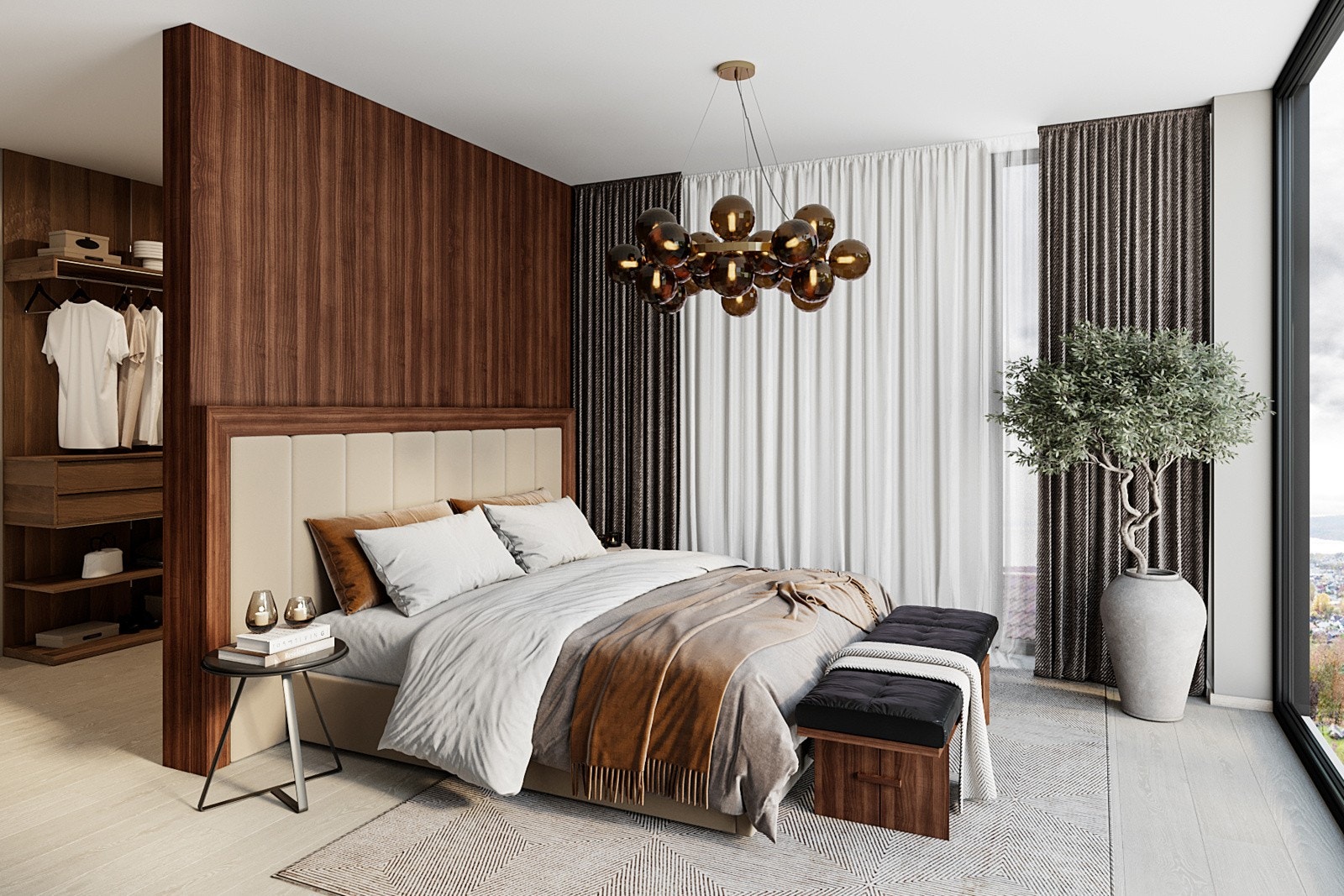 Hovedetasjen har et eksklusivt master bedroom med walk-in-closet og eget bad - en privat oase. I tillegg finnes yetterligere 4 soverom i underetasjen. Galleribilde