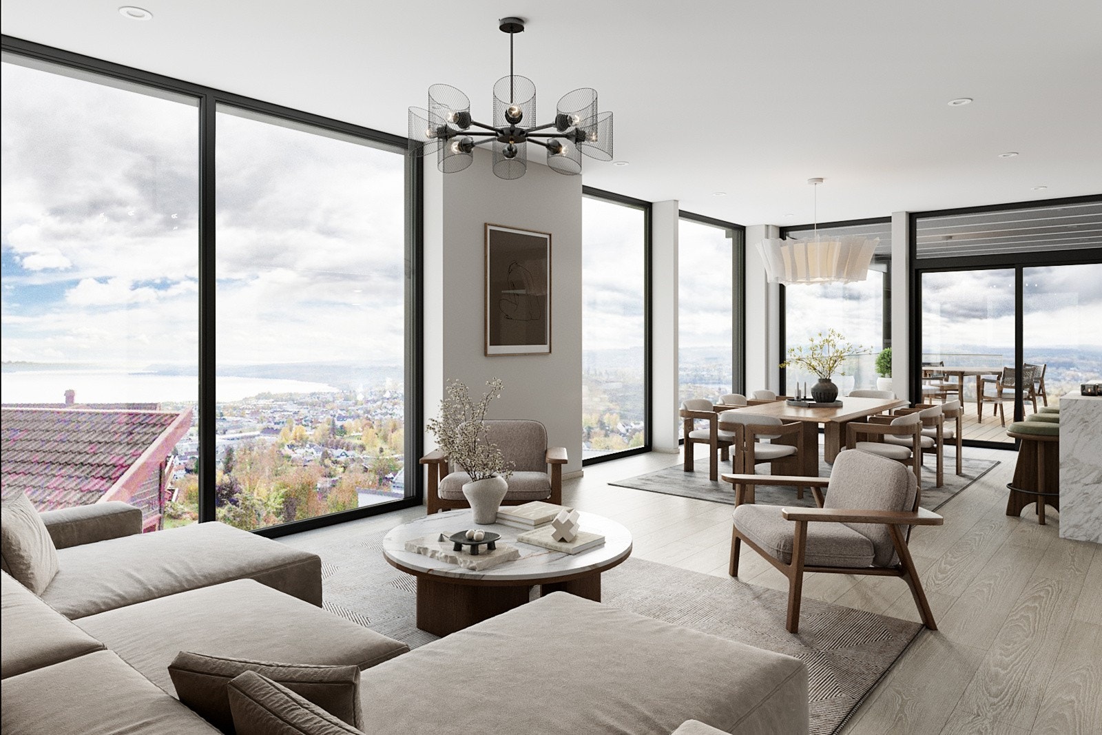 Store vindusflater slipper inn mengder av naturlig lys og gir en fantastisk utsikt over byen og Mjøsa - en uslåelig ramme for hverdagslivet. Galleribilde