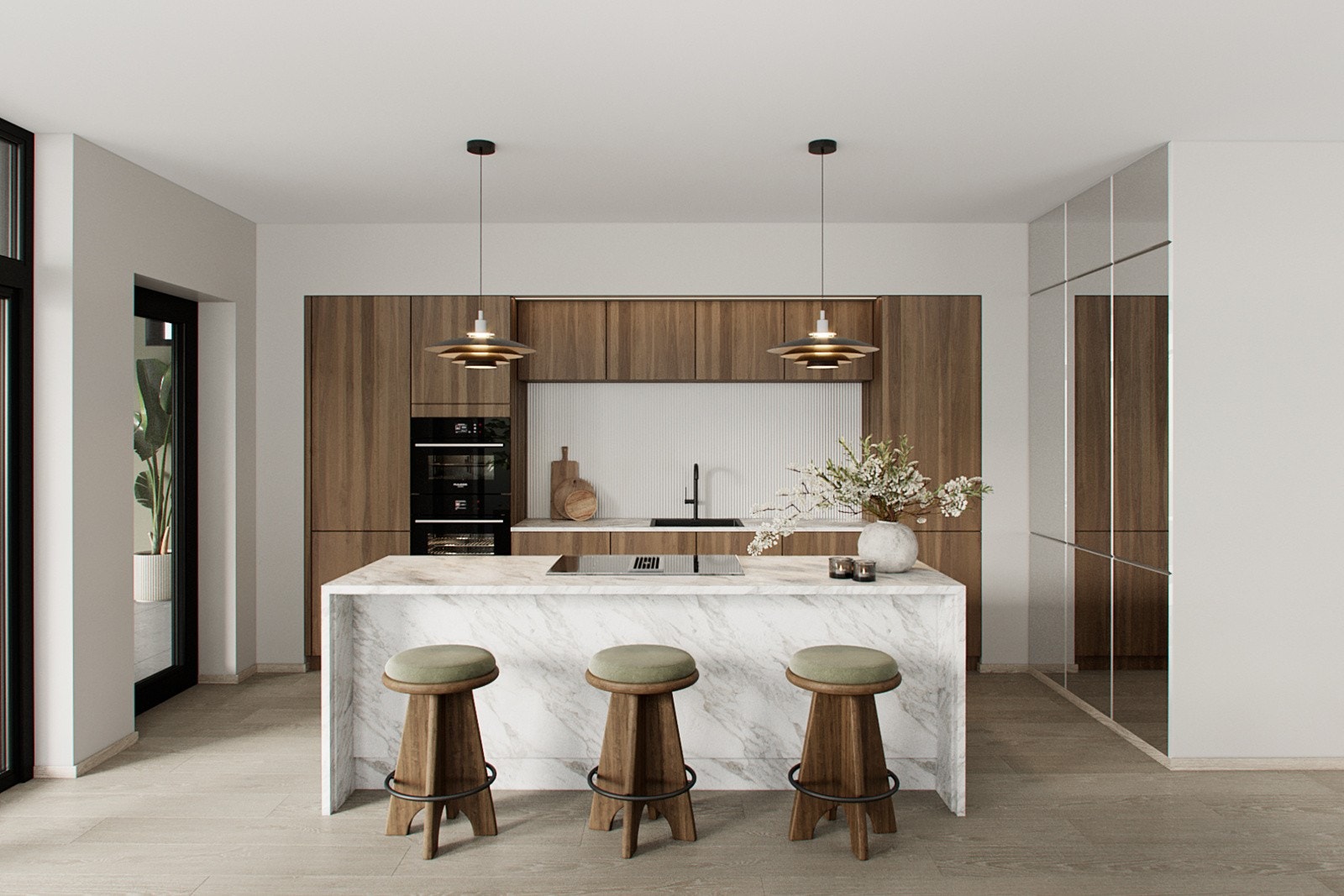 Det åpne stue- og kjøkkenområdet er ideelt for både rolige familiestunder og hyggelige sammenkomster. Galleribilde