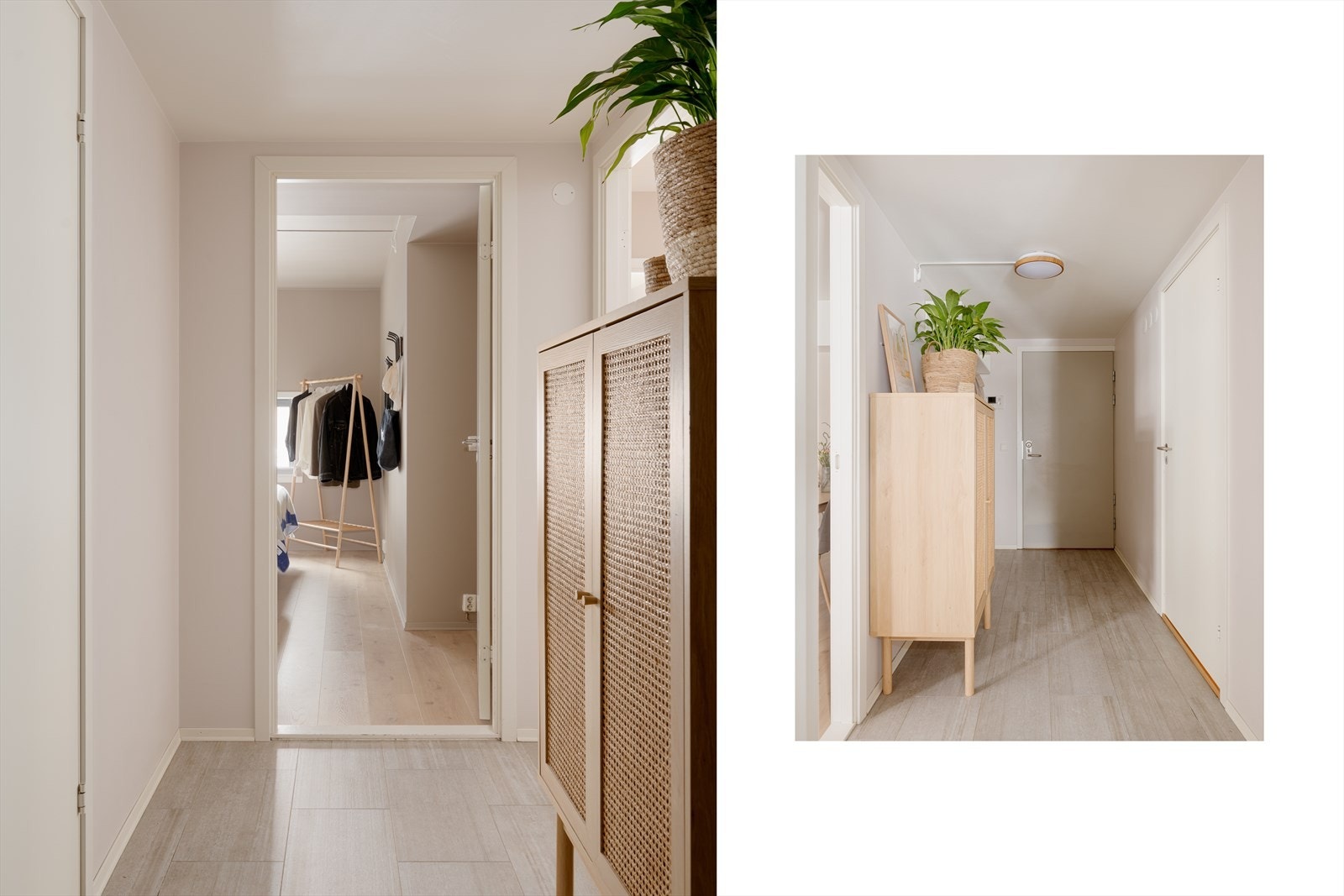 Innbydende entré med flislagt gulv og dørtelefon med monitor. Velkommen inn! Galleribilde