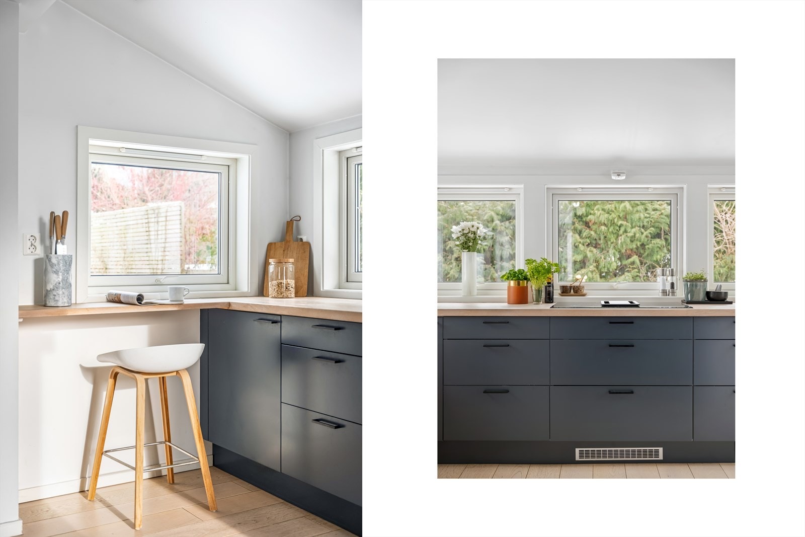 En liten spiseplass ved vinduet er perfekt for en rask frokost. Galleribilde