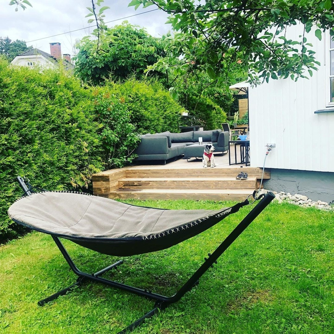 En grønn og frodig hage om sommeren, perfekt for lek og avslapning. Selgers private bilde. Galleribilde