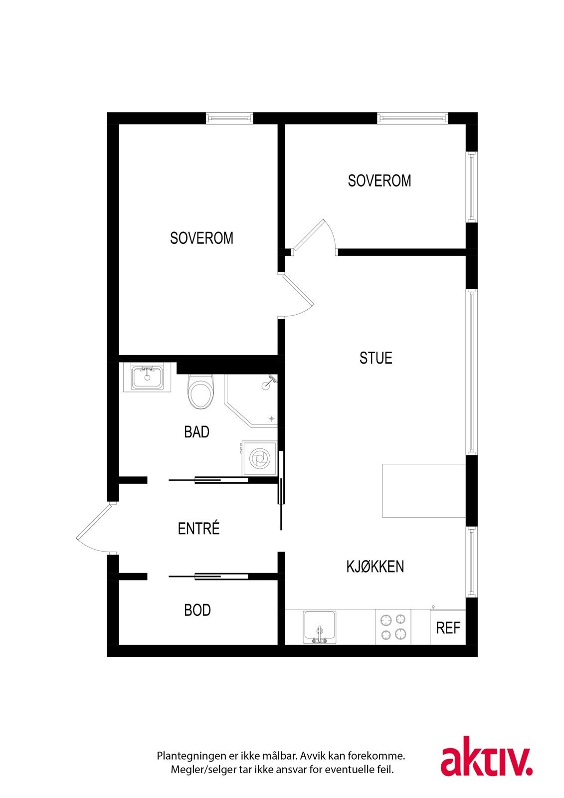 Planoversikt av leiligheten. Avvik kan forekomme. Galleribilde