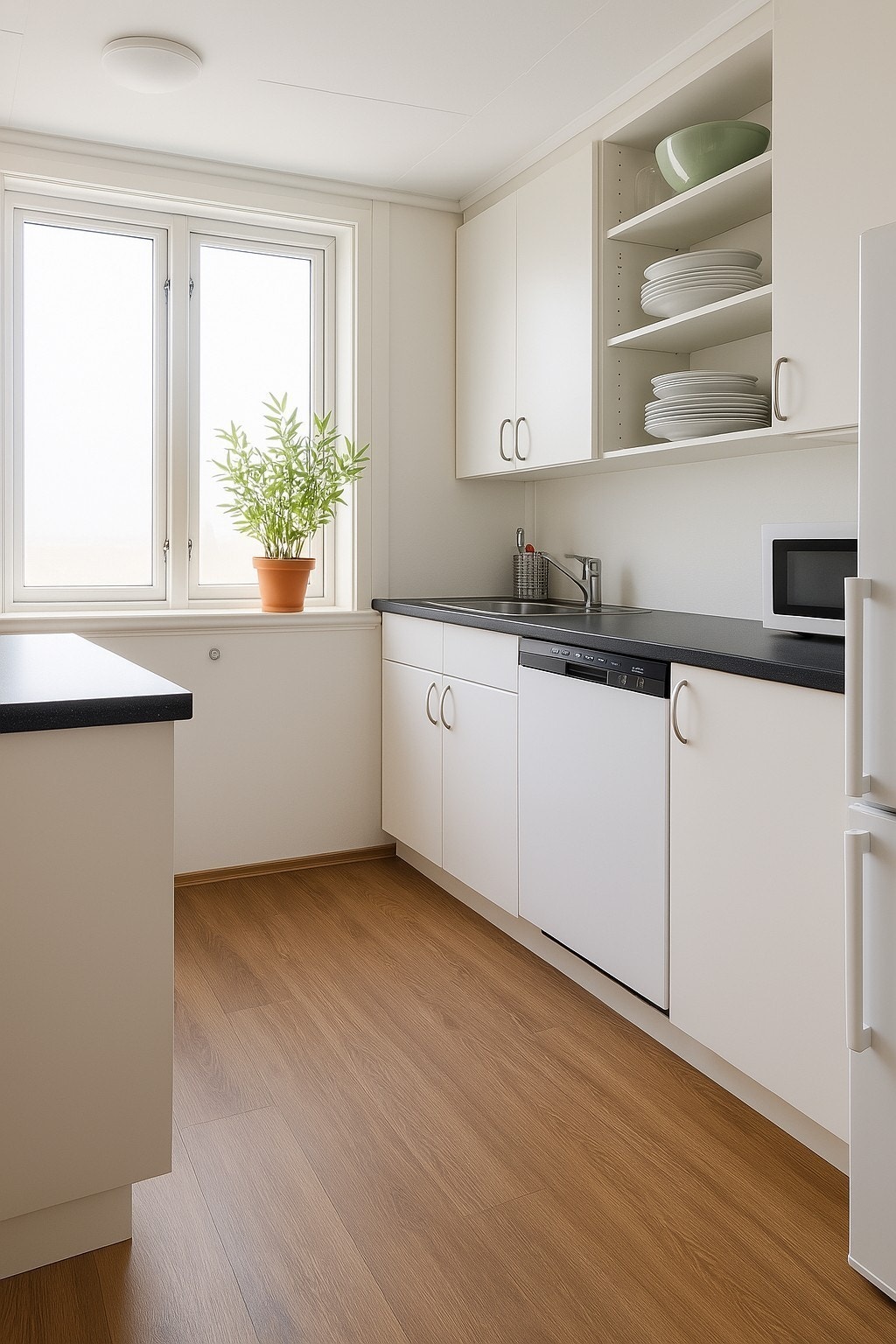 Felles kjøkken for de hybler som ikke har minikjøkken/kjøkken på egen hybel. Galleribilde