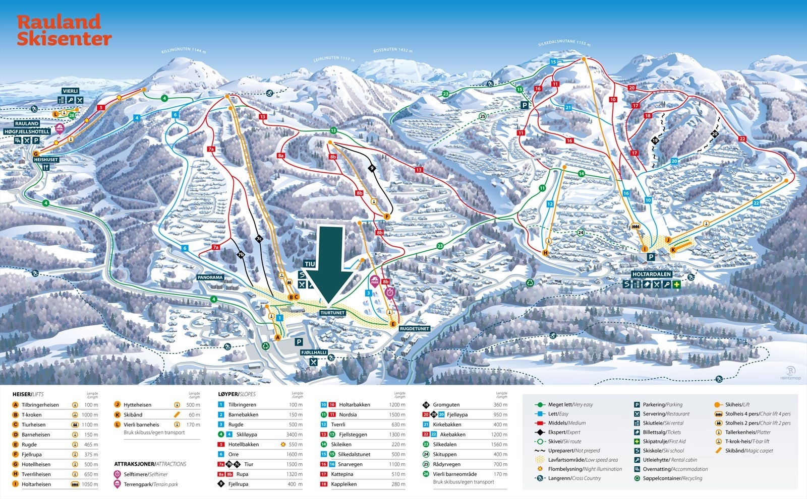 Rauland løypekart. Galleribilde