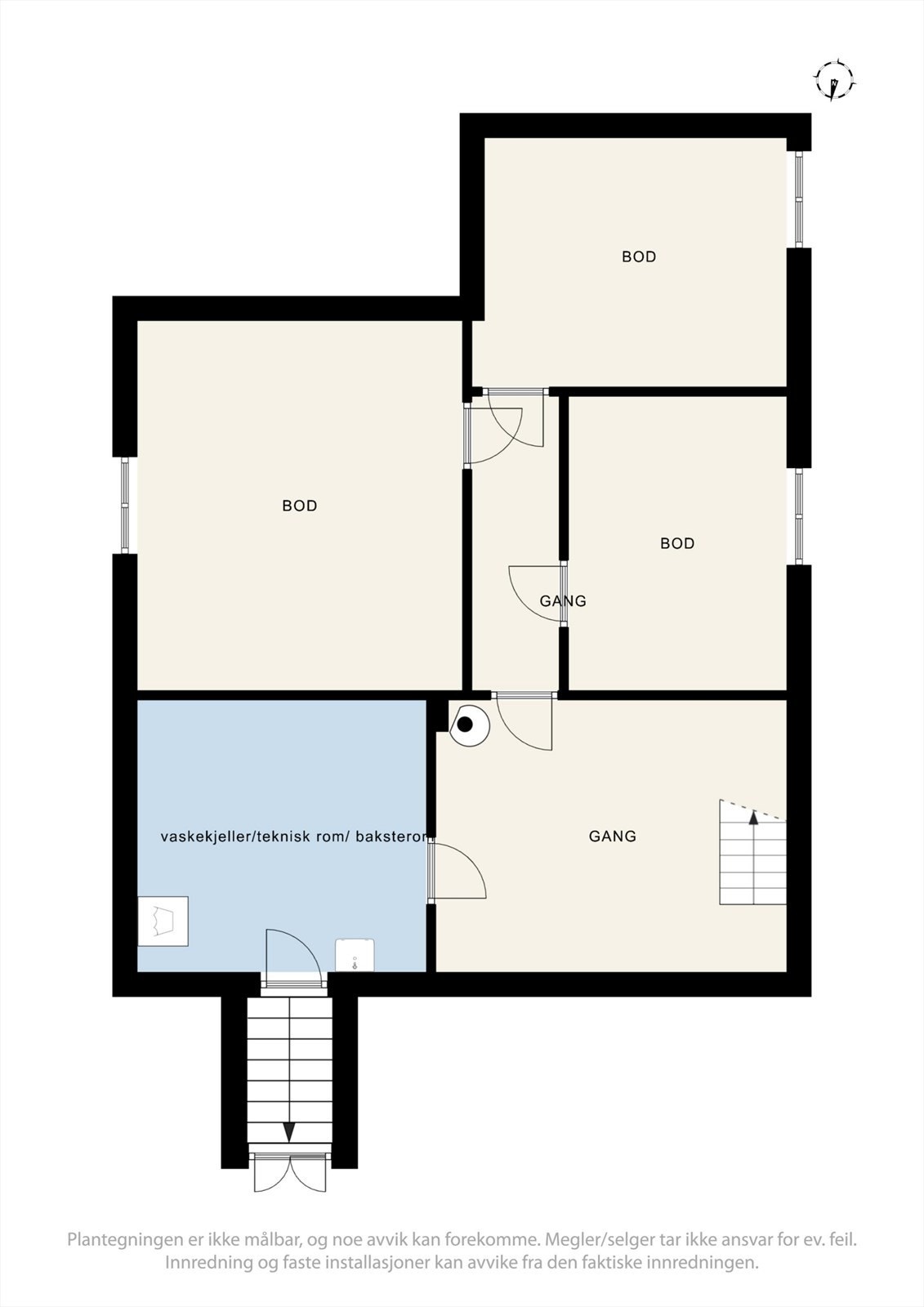 Kjelleren rommer vaskerom, teknisk rom og tre boder med rikelig lagringsplass. Galleribilde