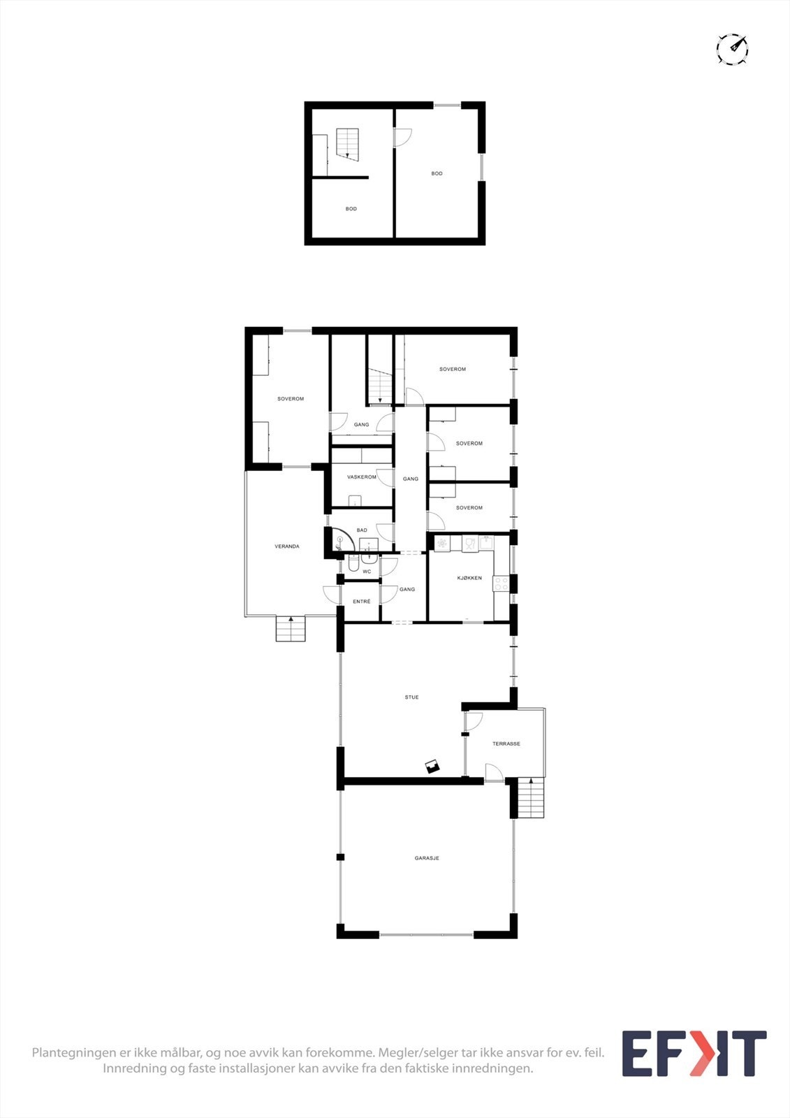 Plantegningen gir en god oversikt over denne innholdsrike eneboligen. Galleribilde