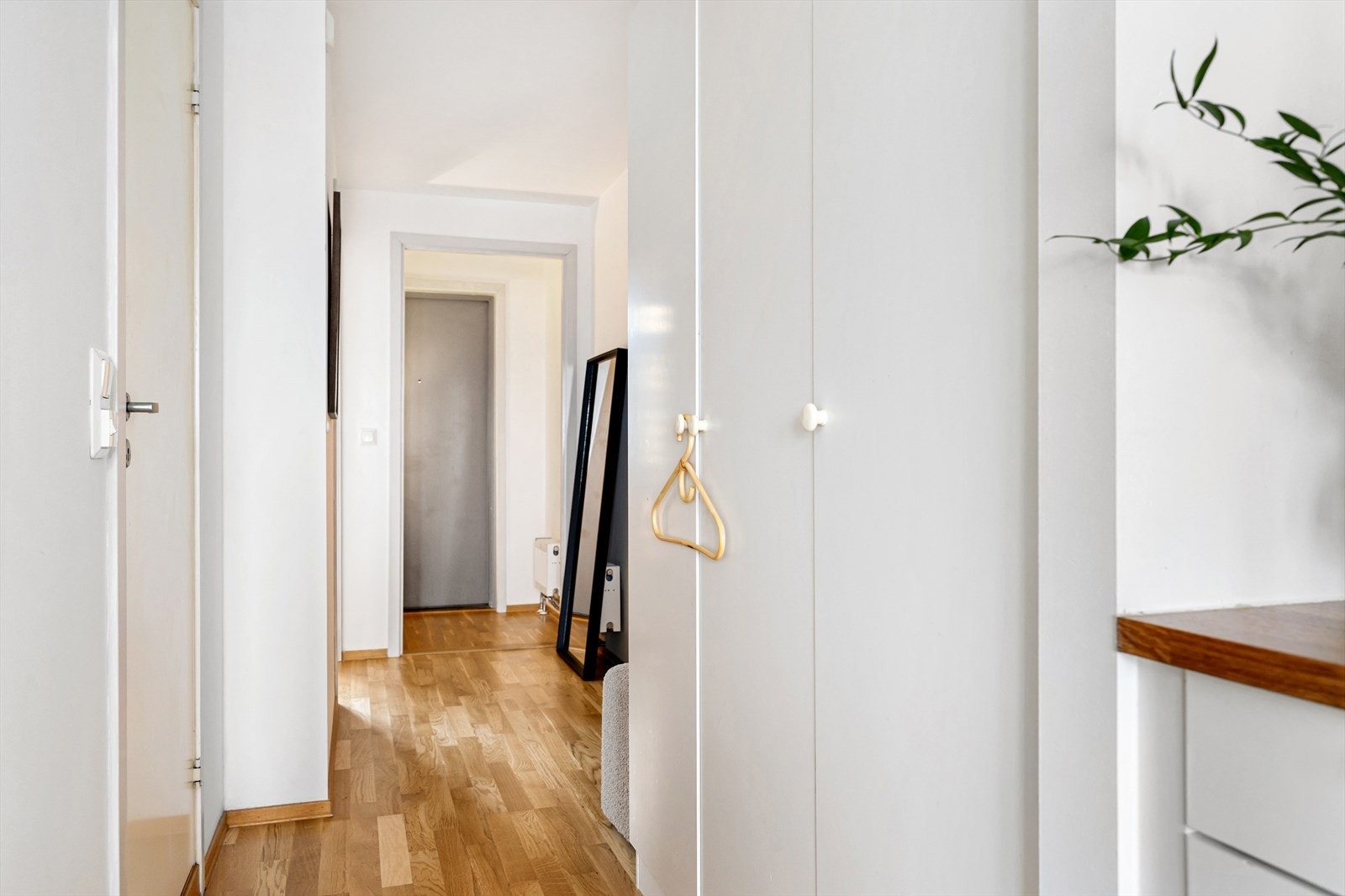 Entréen har god plass til garderobeskap og oppheng for yttertøy. Her er også porttelefon og sikringsskap plassert. Galleribilde