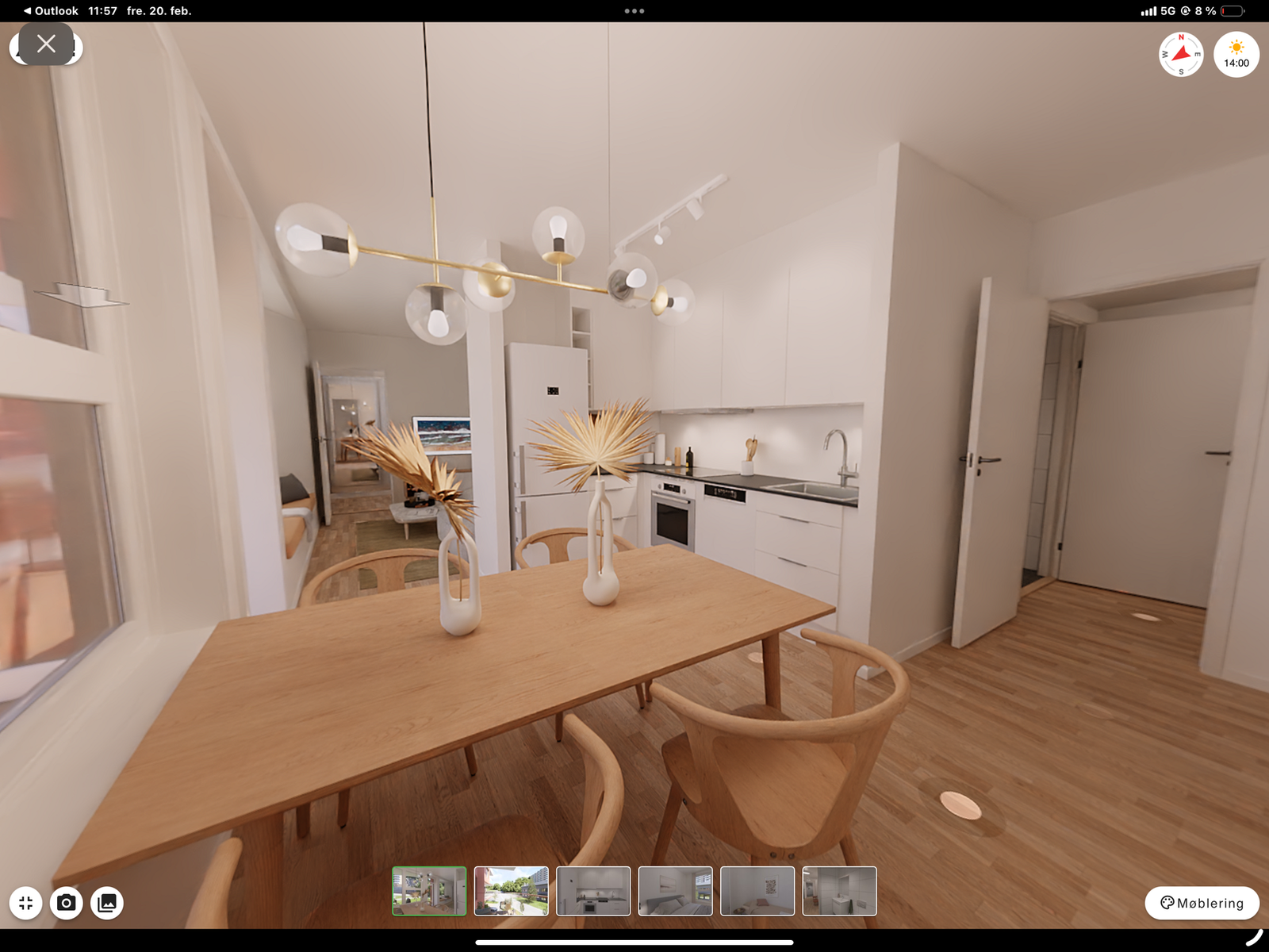 Åpen kjøkkenløsning. Her innredet som spisestue, med TV-stue i egen sone Galleribilde