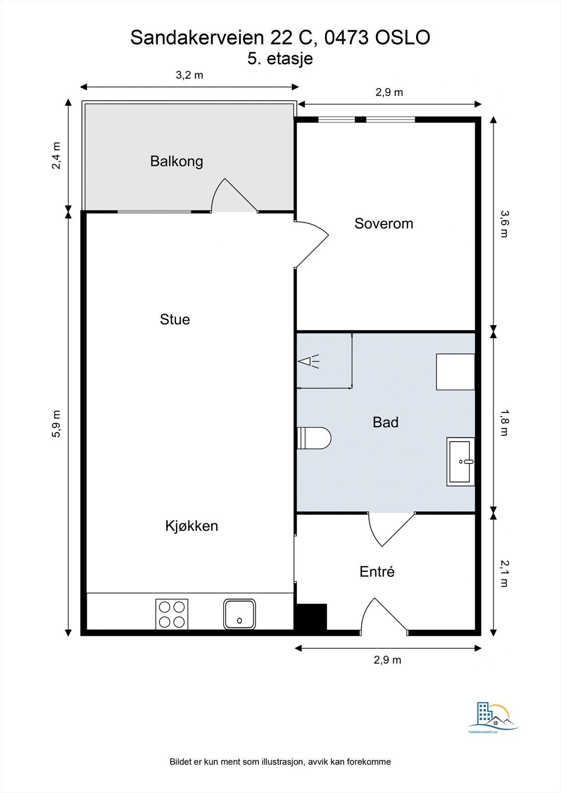 Arealeffektiv planløsning på 43 m² som rommer entré, bad, soverom og stue med åpent kjøkken. Galleribilde
