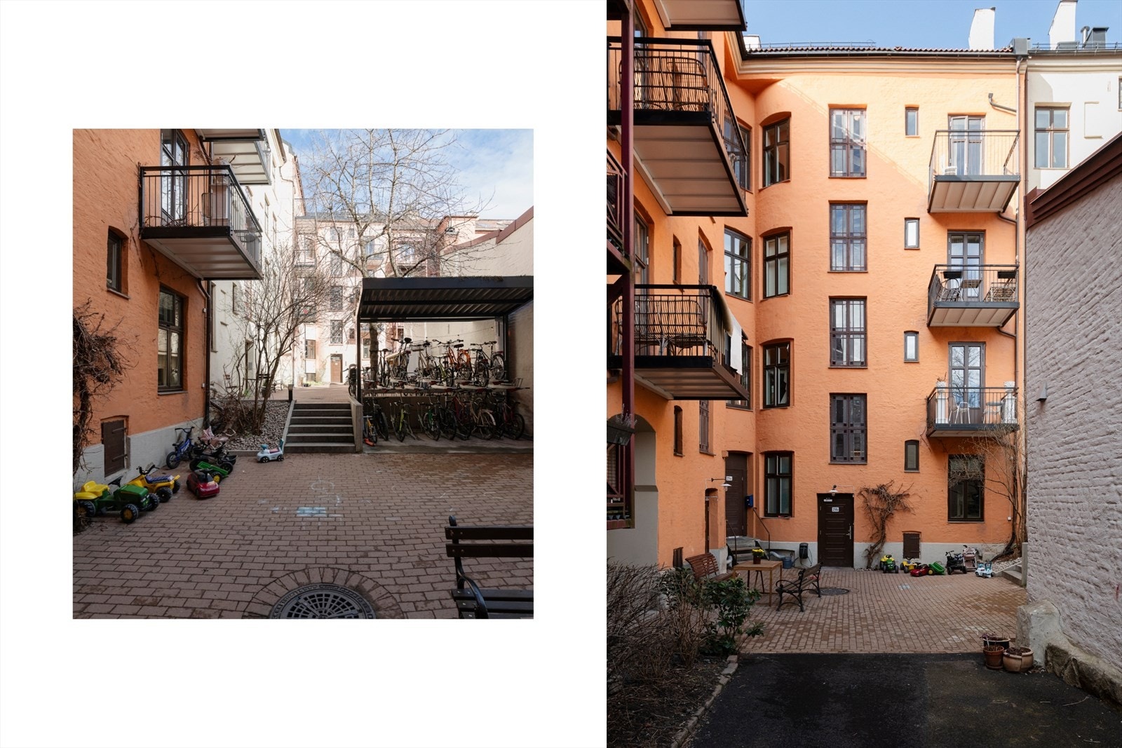 Borettslaget har en nydelig bakgård med sykkelstativ og sittegruppe for beboerne. Galleribilde