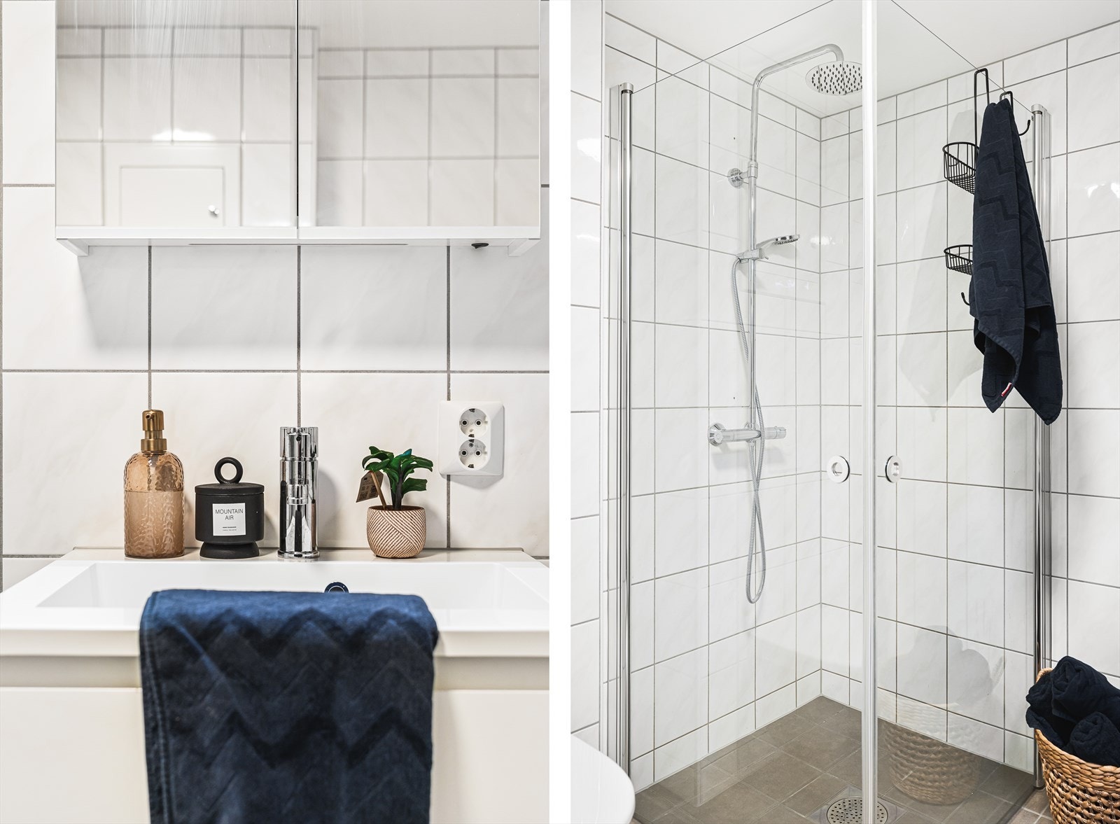 Gulvet er flislagt, taket er malt og veggene har fliser. Galleribilde