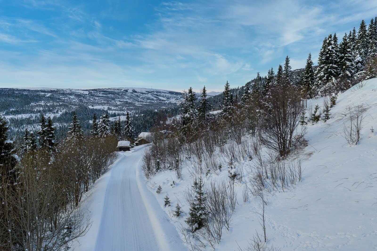 Det er vinterbrøytet vei til tomten. Gode solforhold. Galleribilde