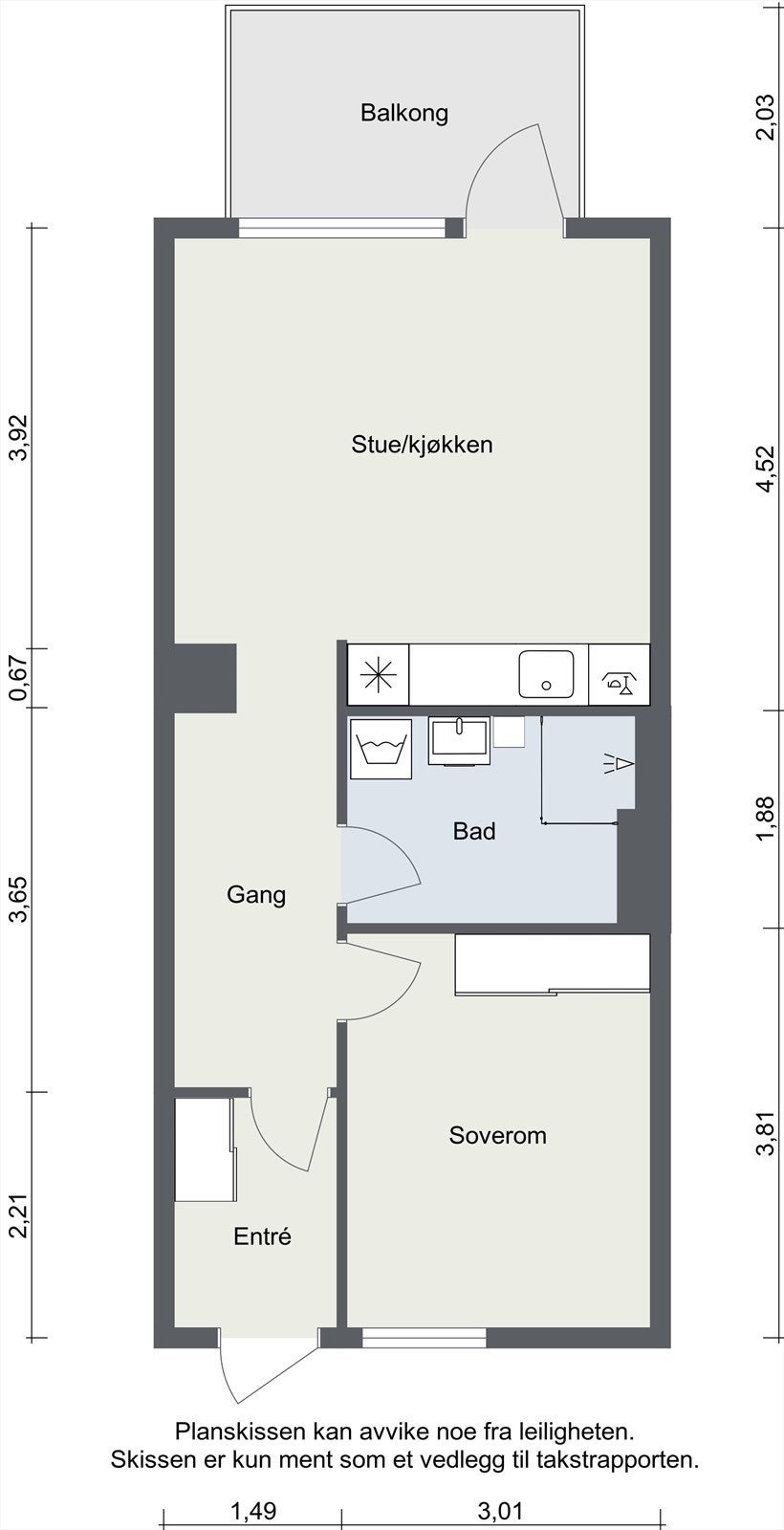 Leiligheten har en romslig planløsning med en åpen sone for stue og kjøkken Galleribilde