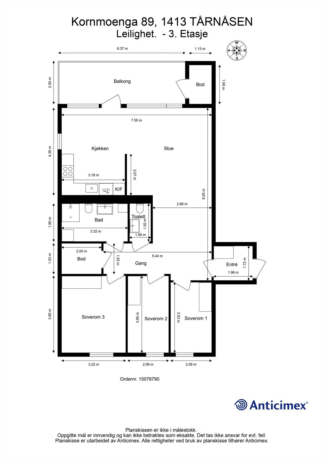 Plantegning - topp og endeleilighet Galleribilde