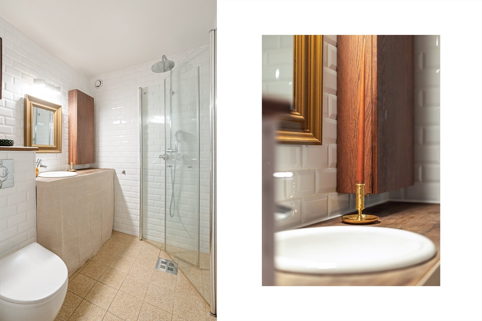 Her har du også elektrisk gulvvarme, regnfallsdusj og dusjhjørne med svingbare, rette dører. Gulvet og varmekabler ble skiftet i 2024! Galleribilde