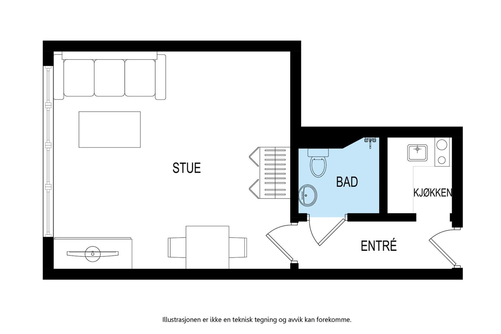 Romslig 1-roms. Sentralt. Galleribilde