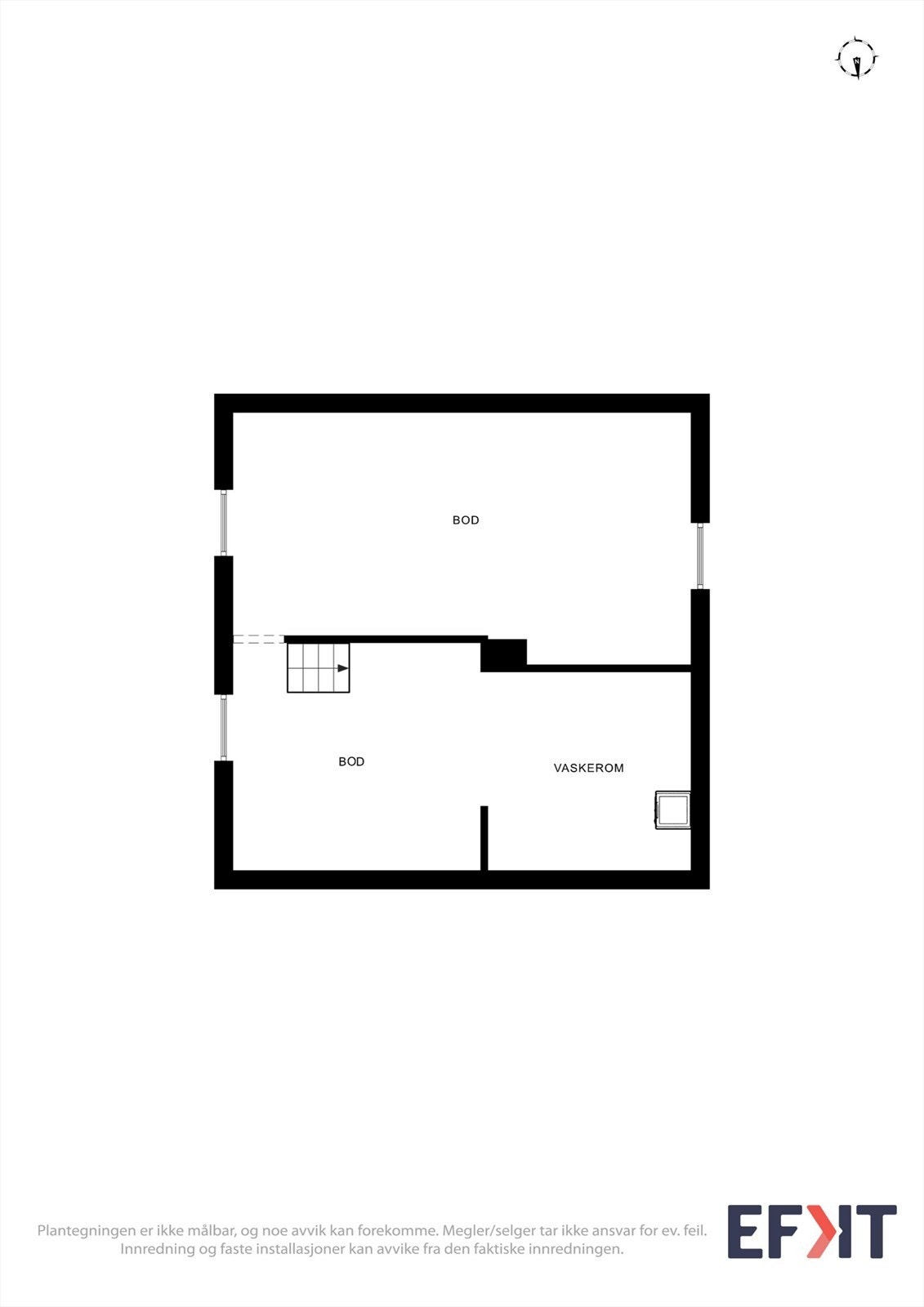 Kjelleren er en råkjeller med gode bodarealer og opplegg for vaskemaskin. Galleribilde