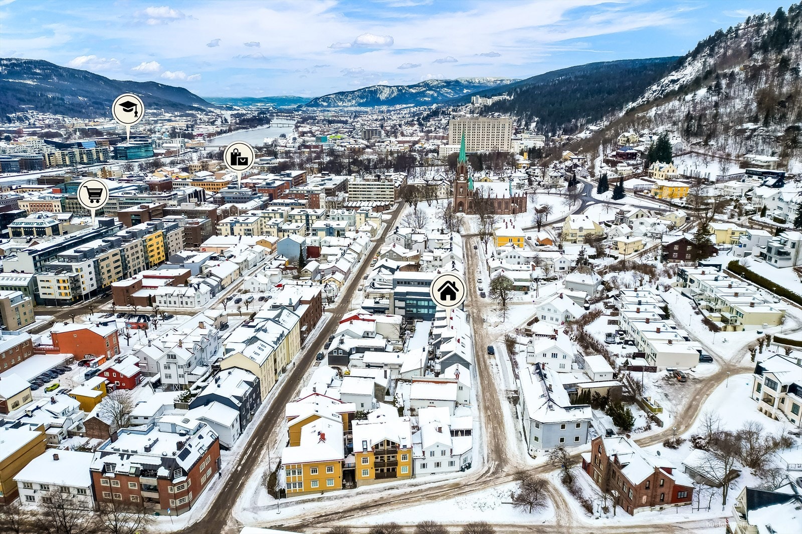 Her har man alt av byens fasiliteter innen kort gangavstand Galleribilde