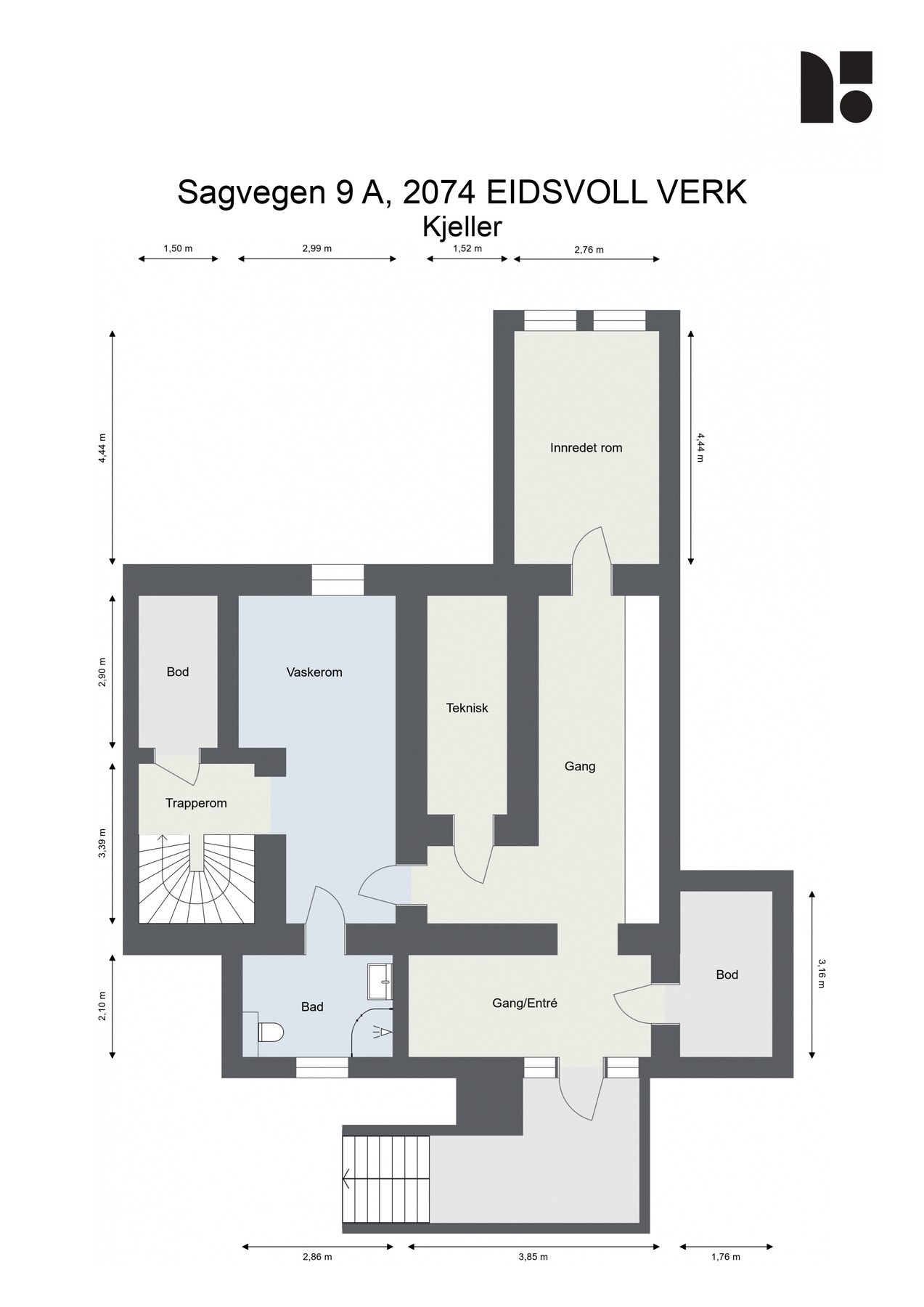 Plantegning kjelleretasje - Ingen av rommene i kjelleretasjen er godkjent for varig opphold. Galleribilde