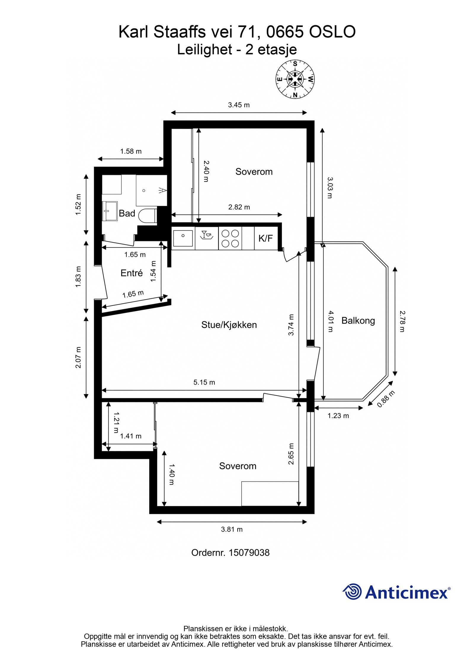 Plantegning med mål. Galleribilde