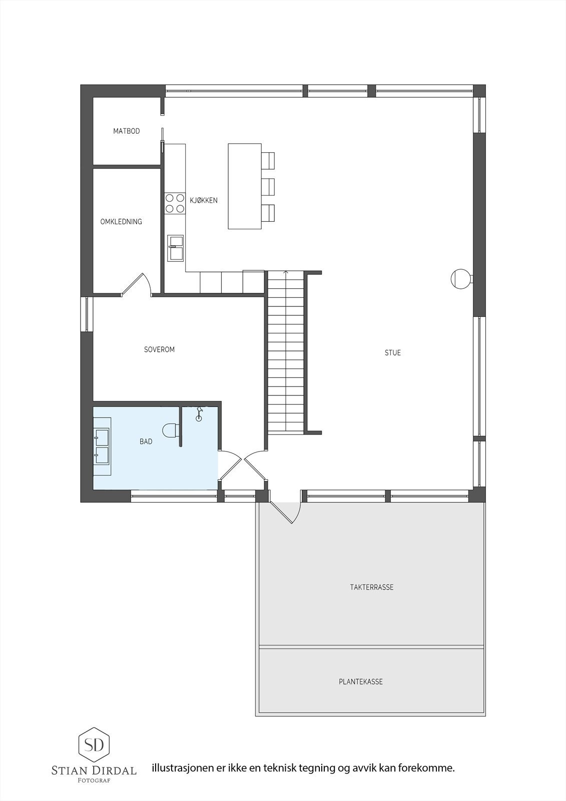 2.etg har foreldrefløy og store oppholdsrom m/utsikt. Galleribilde