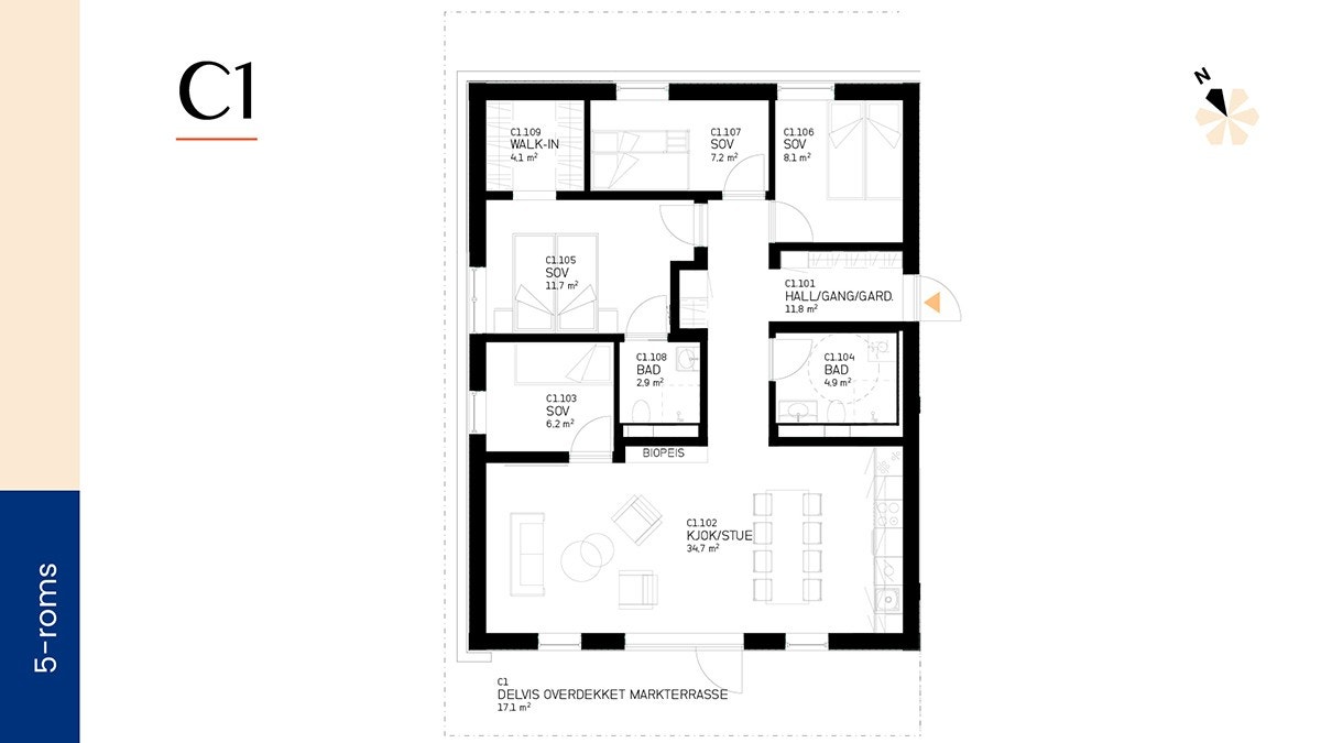Plantegning av leilighet C1 Galleribilde