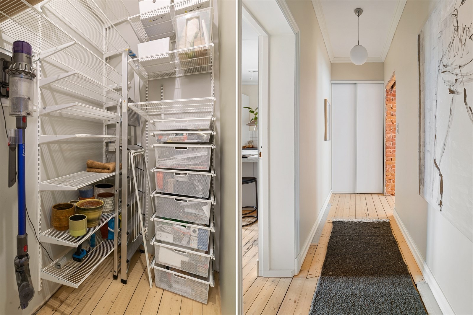 Her kan både klær, sko og annet hverdagsutstyr plasseres i et smart tilpasset hyllesystem. Galleribilde