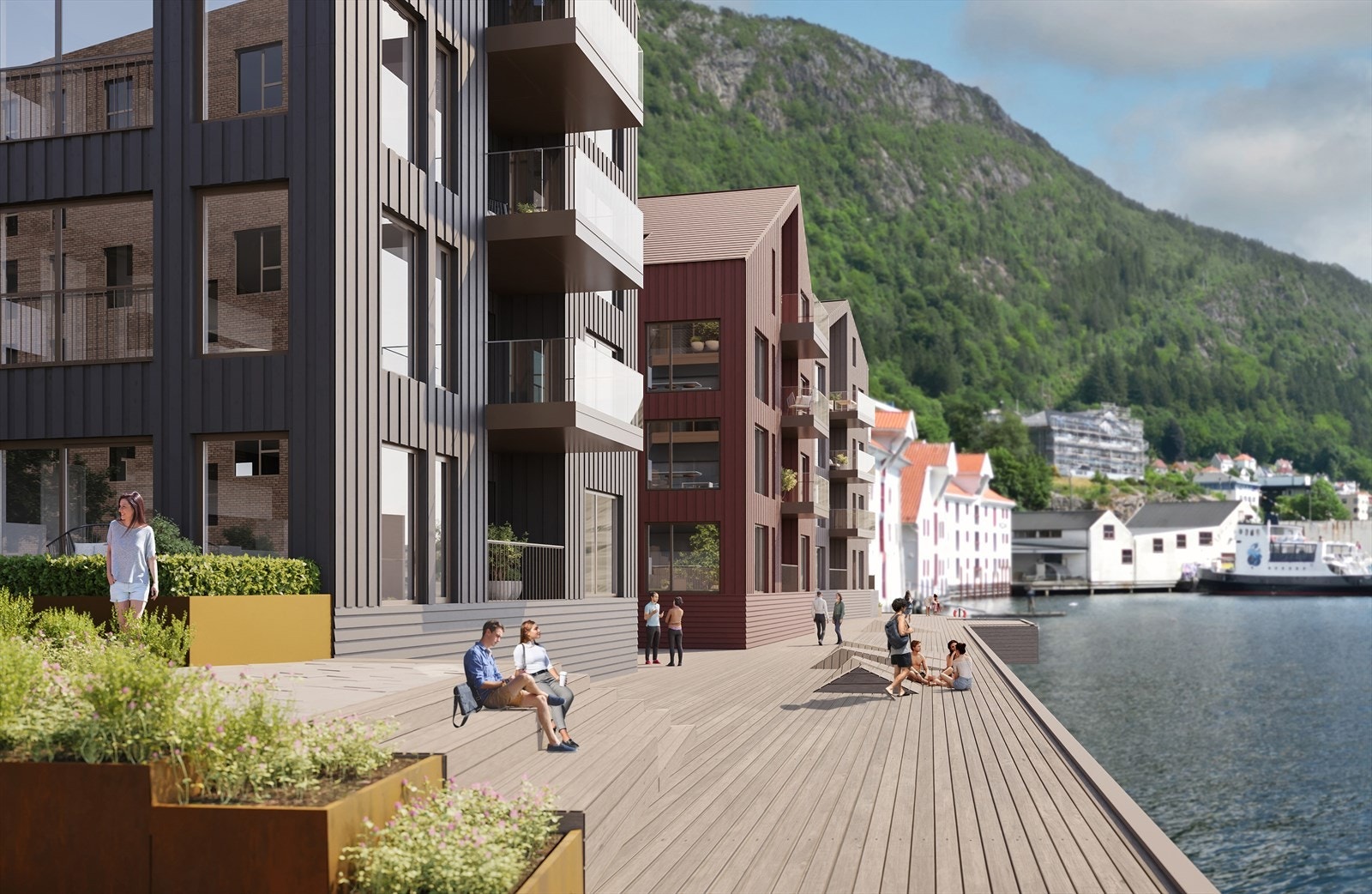 Det arkitektoniske uttrykket er inspirert av de historiske tradisjonene i området der sjøbodene stod både på tvers og på langs av landskapet. Boligene får et stramt og moderne uttrykk, men vil samtidig være tilpasset den fredede bebyggelsen i området. Galleribilde