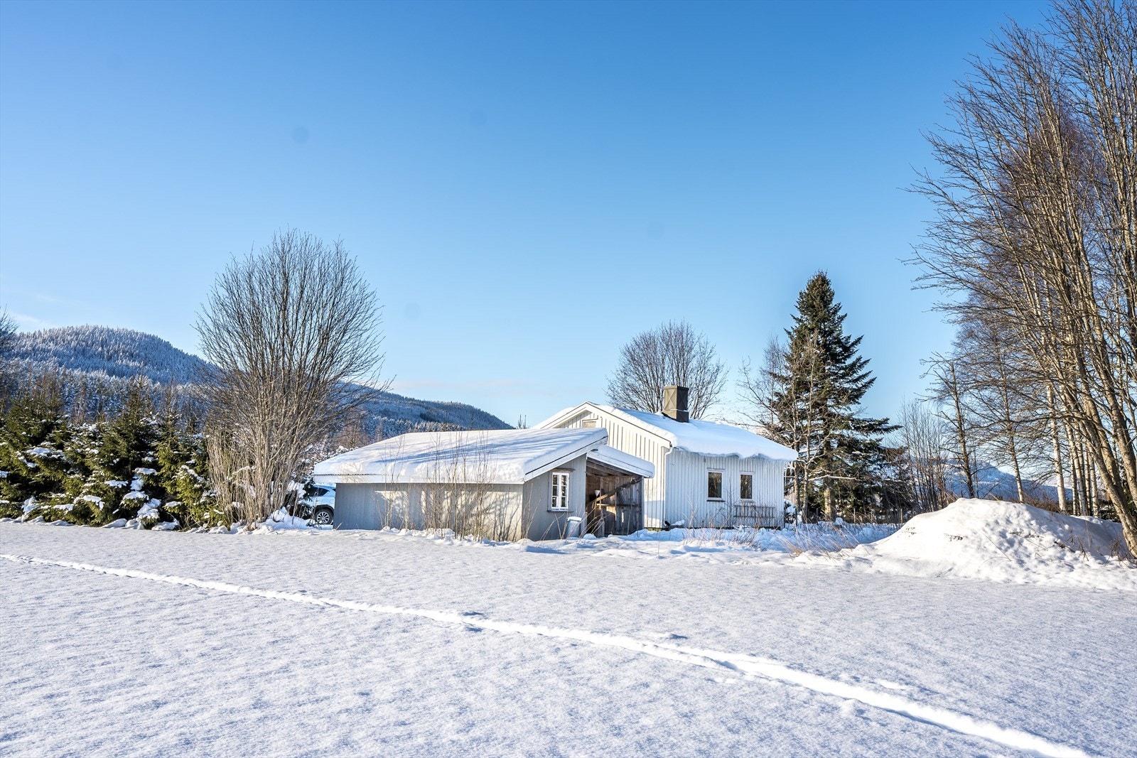 Eiertomt på ca. 2 408m². Flat tomt som er beplantet med plen, busker, trær, granhekk og gjerde. Gruset i innkjørsel. Delvis naturtomt. Galleribilde