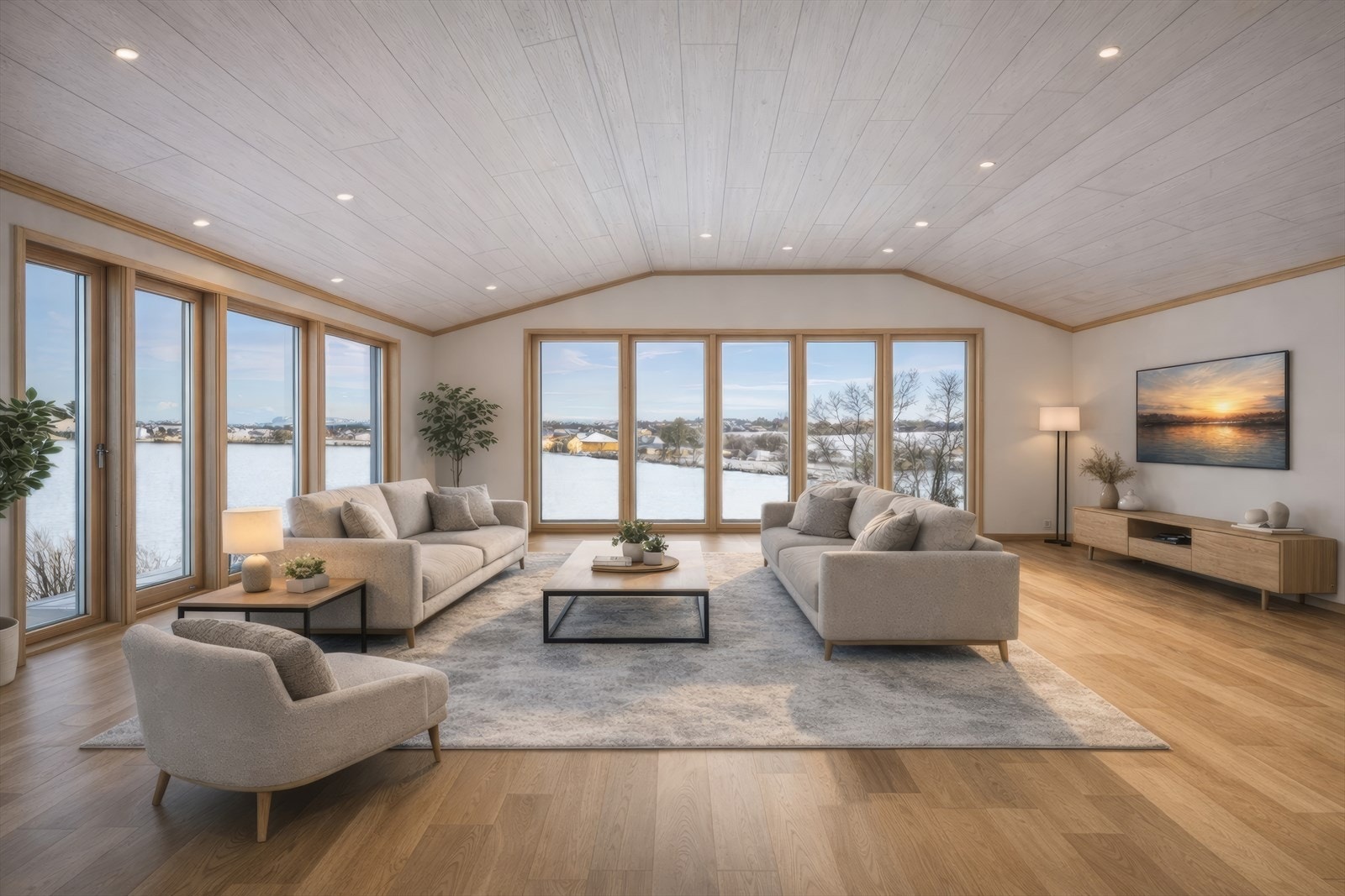 Illustrert bilde av hvordan stuen kan se ut. Galleribilde