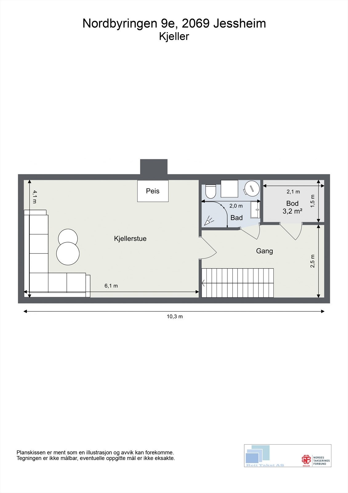 Kjelleren er innredet med en stor kjellerstue, bad, gang og en praktisk bod. Galleribilde