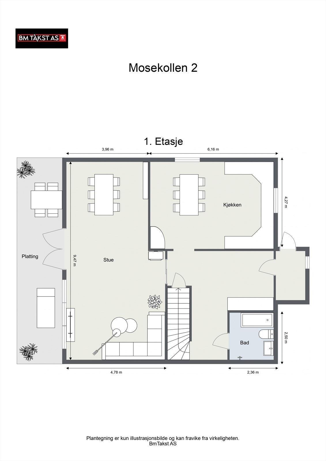 Dagens planløsning. Alternativ løsning kan være å åpne vegg mellom stue og kjøkken. Ved oppgradering av bad kan badet utvides og innlemme garderobeskapet. Kontakt megler for mer info. Galleribilde