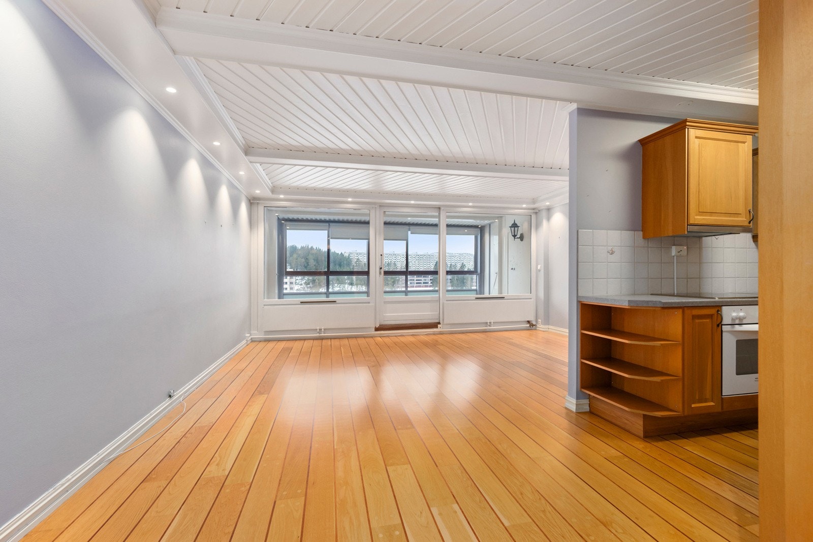 Stue og kjøkken i delvis åpen løsning. Galleribilde