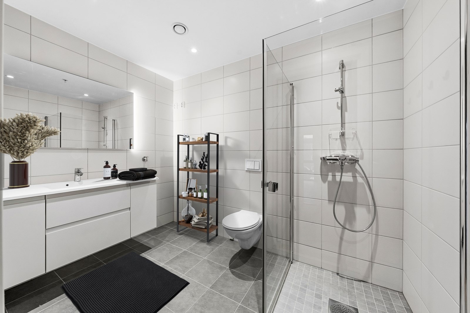 Flislagt bad/wc/vaskerom. Bildet er digitalt stylet Galleribilde