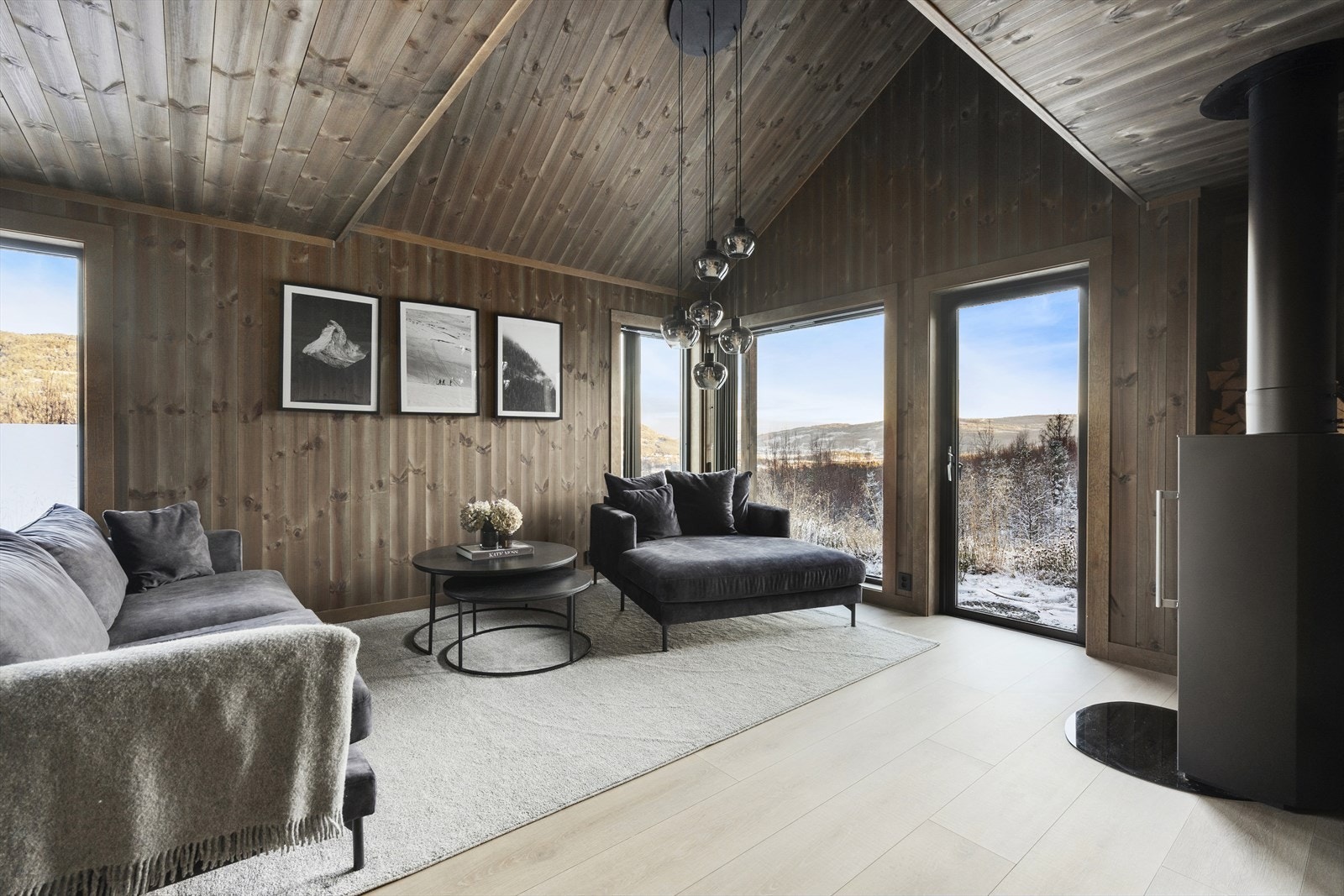 Direkte utgang fra stuen til uteplass med bålpanne Galleribilde