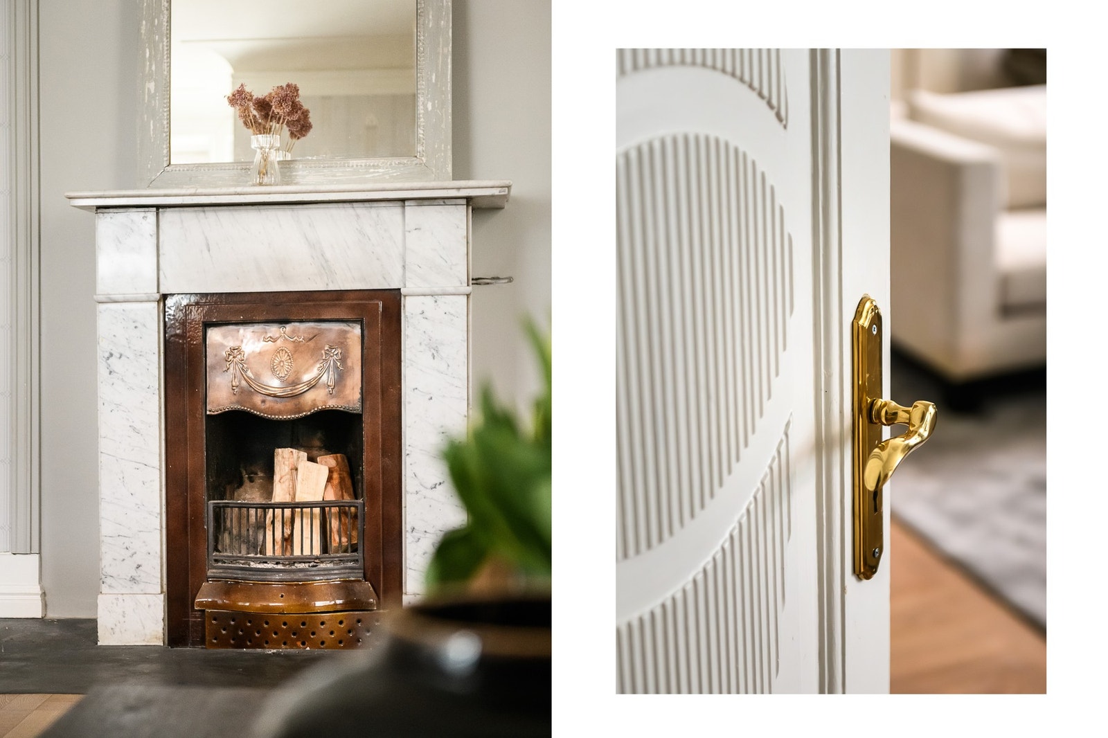 En klassisk peis med marmoromramming og originale fyllingsdører er bevart for å opprettholde bygårdens sjarm fra 1912. Galleribilde