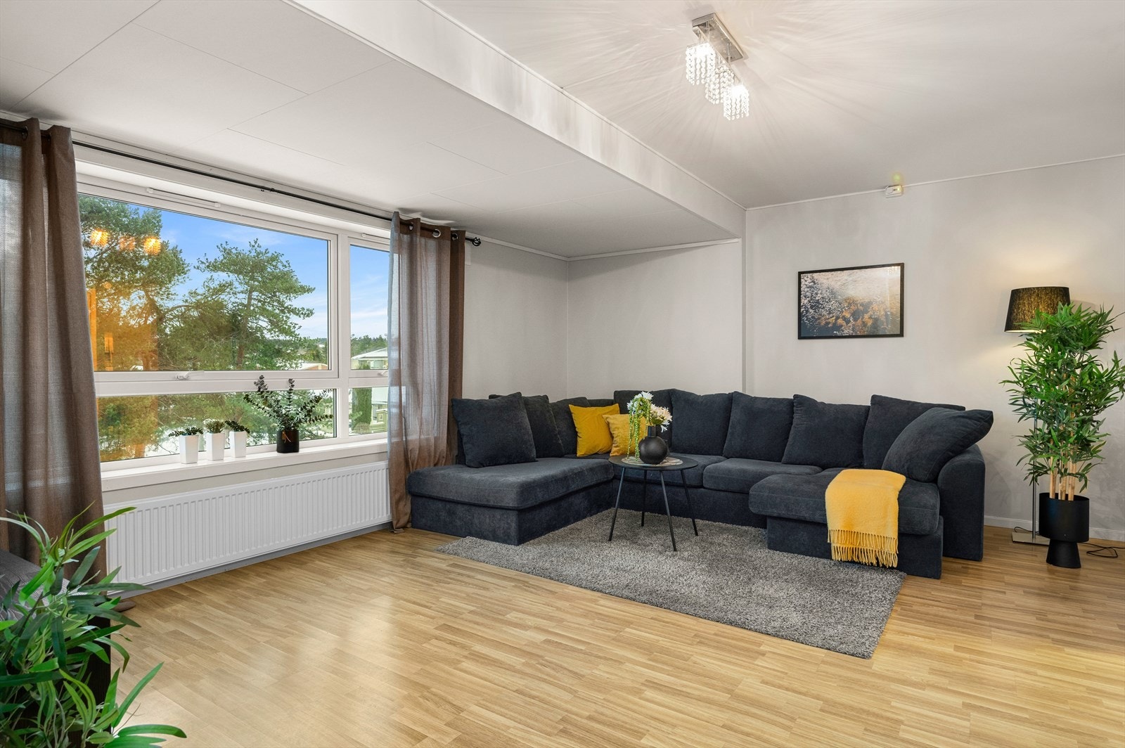 Store vindusflater gir rikelig med dagslys og gjør leiligheten lys og trivelig Galleribilde