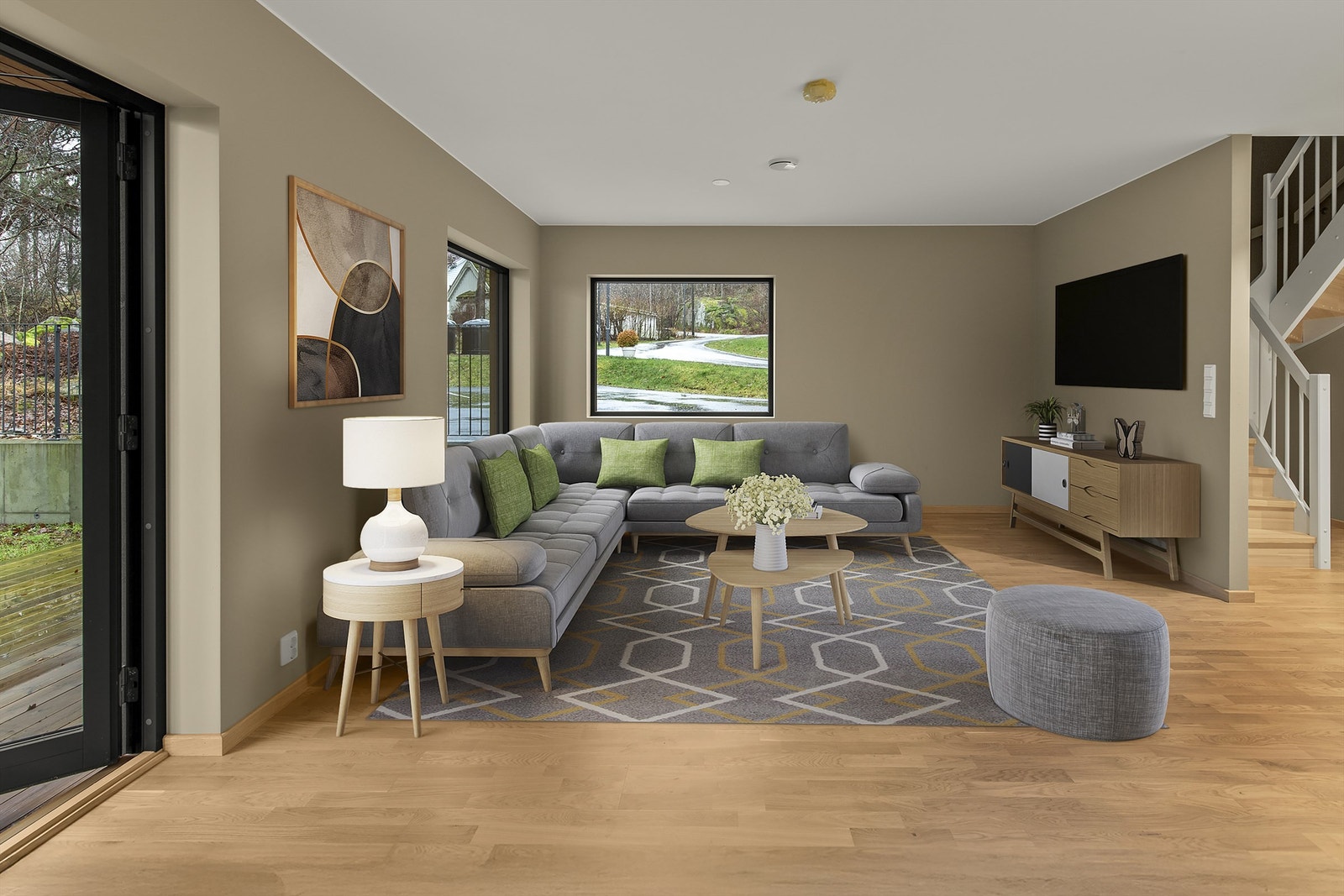 God plass til sofahjørne/ tv-hjørne i stuen. Bildet er digitalt stylet Galleribilde