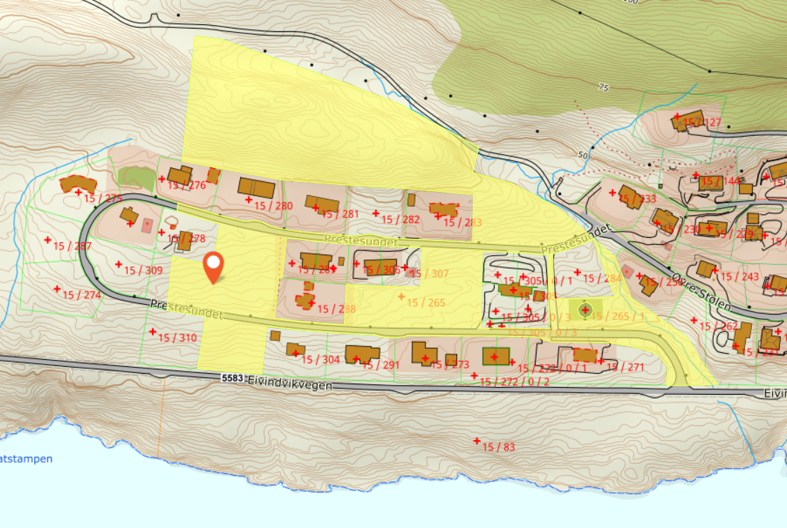 Utgulet areal inngår i det totale området på 38 492 kvm. hvorav 8 tomter er for salg Galleribilde